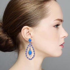 Natural Blue Opal Doublet & Sapphire Teardrop Chandelier Earrings