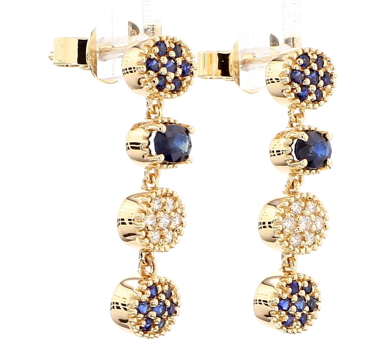 Taglio ovale Orecchini a goccia in oro con zaffiro ovale blu naturale e diamante bianco da 0.87 carati TW in vendita