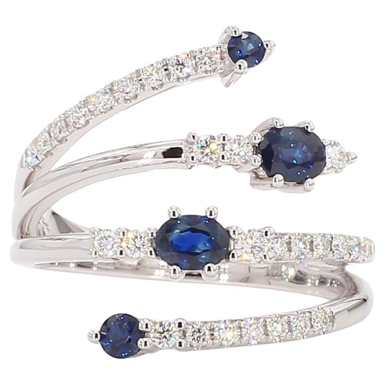 Natural Blue Oval Sapphire and White Diamond 0.90 Carat TW Gold Cocktail Ring For Sale