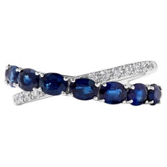 Natural Blue Oval Sapphire and White Diamond 1.39 Carat TW Gold Cocktail Band