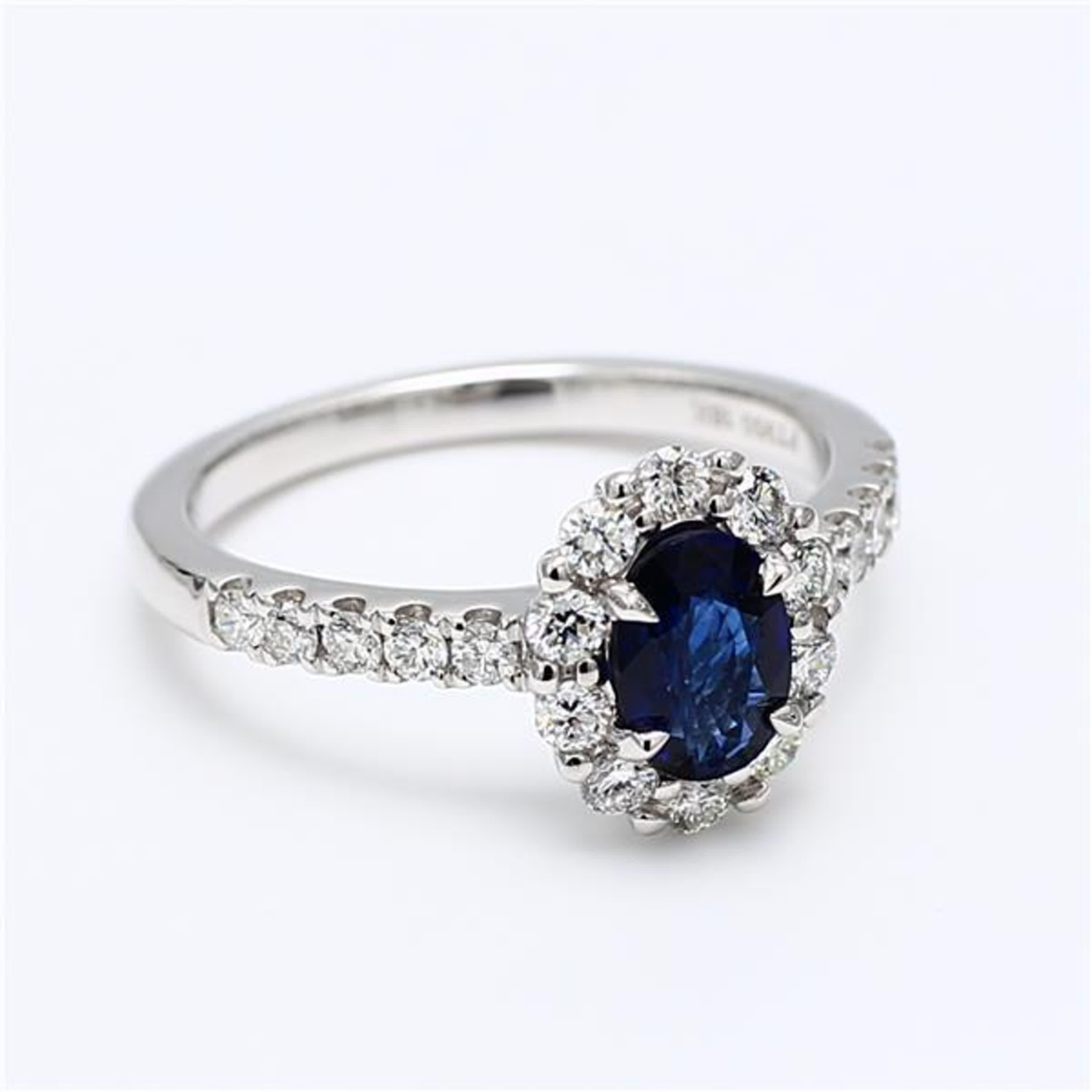 Natural Blue Oval Sapphire and White Diamond 1.59 Carat TW Gold Cocktail Ring For Sale 1