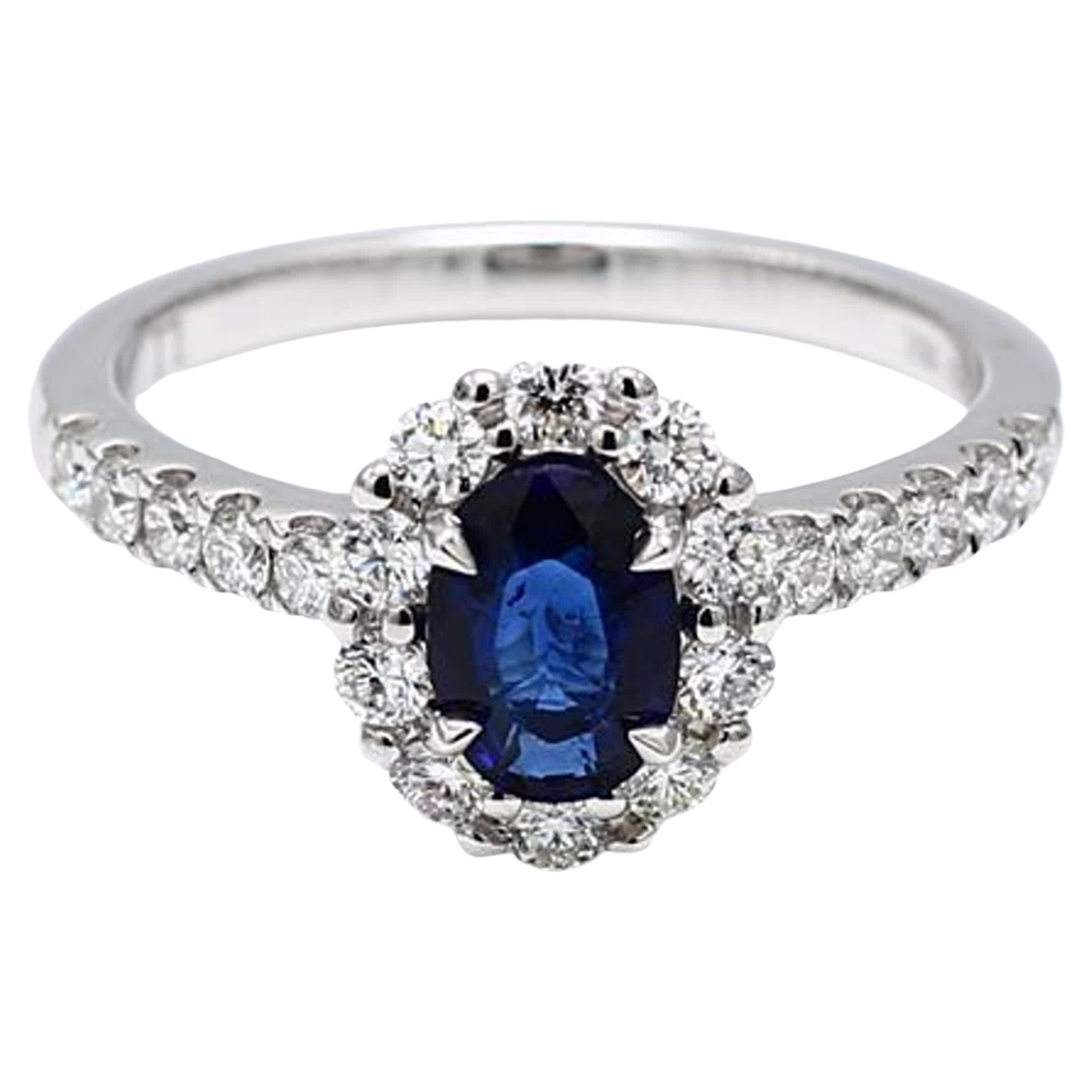 Natural Blue Oval Sapphire and White Diamond 1.59 Carat TW Gold Cocktail Ring For Sale