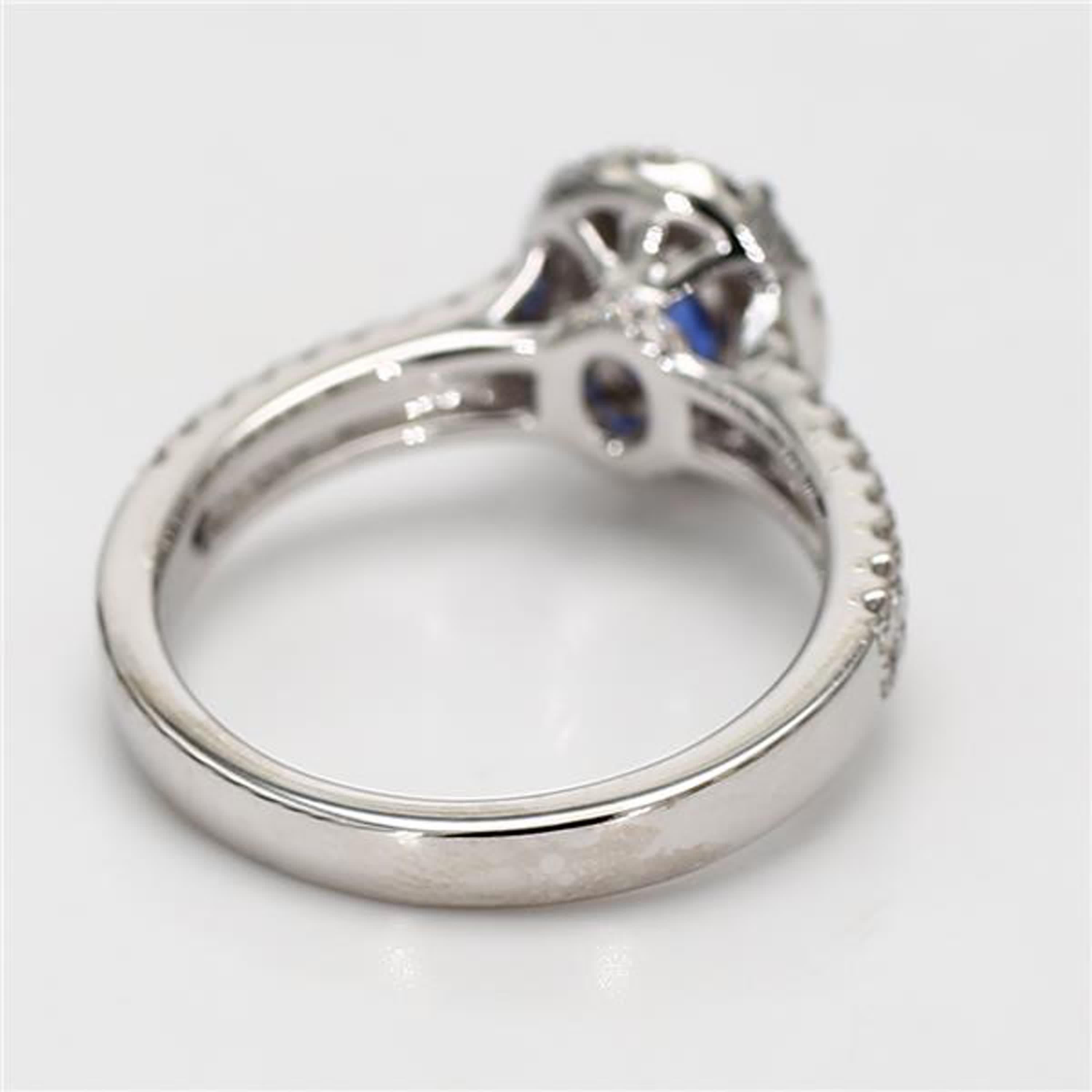 Women's Natural Blue Oval Sapphire and White Diamond 1.60 Carat TW Gold Cocktail Ring For Sale