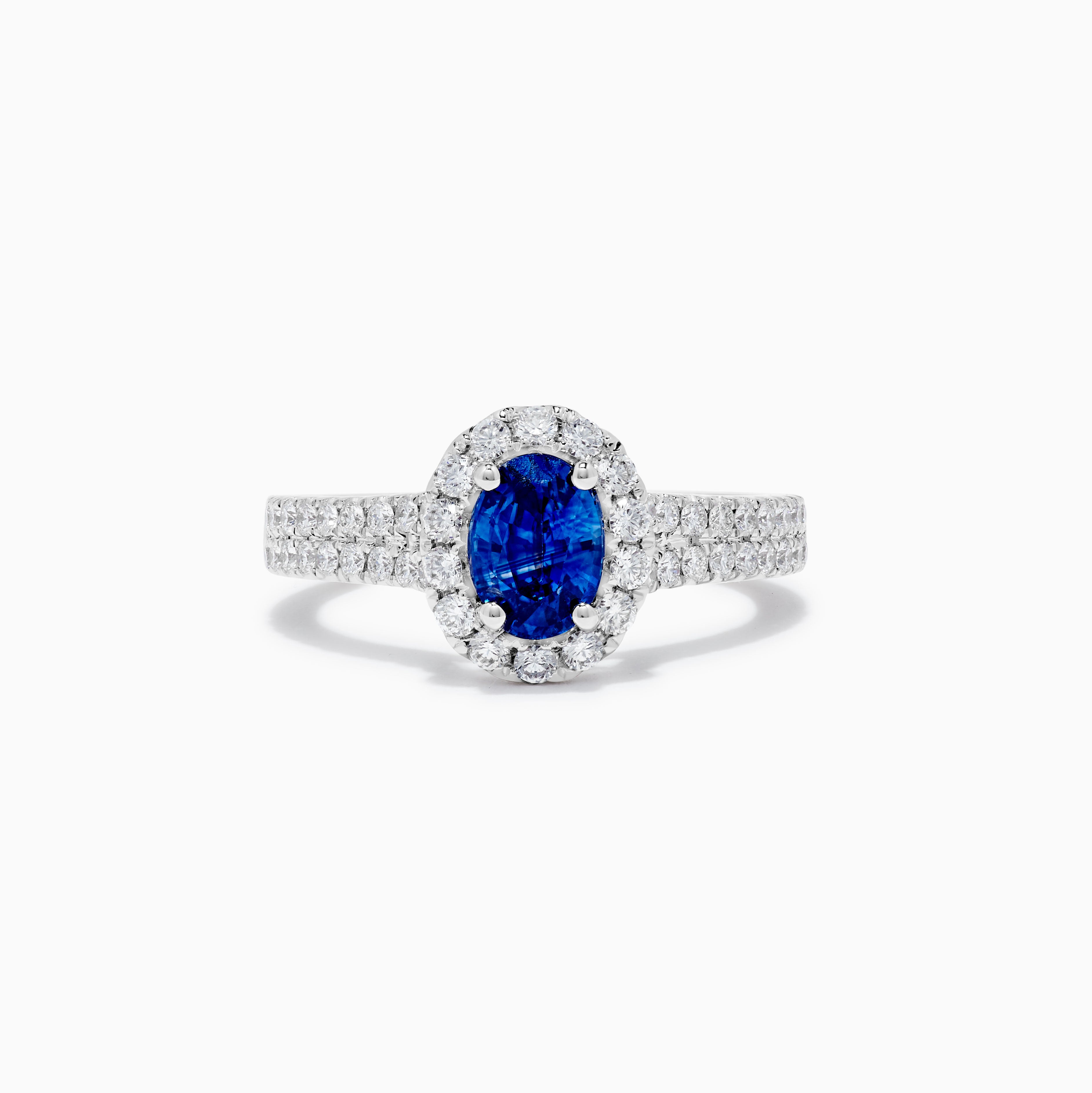 Natürlicher blauer ovaler Saphir und weißer Diamant 1.60 Karat TW Gold Cocktail-Ring