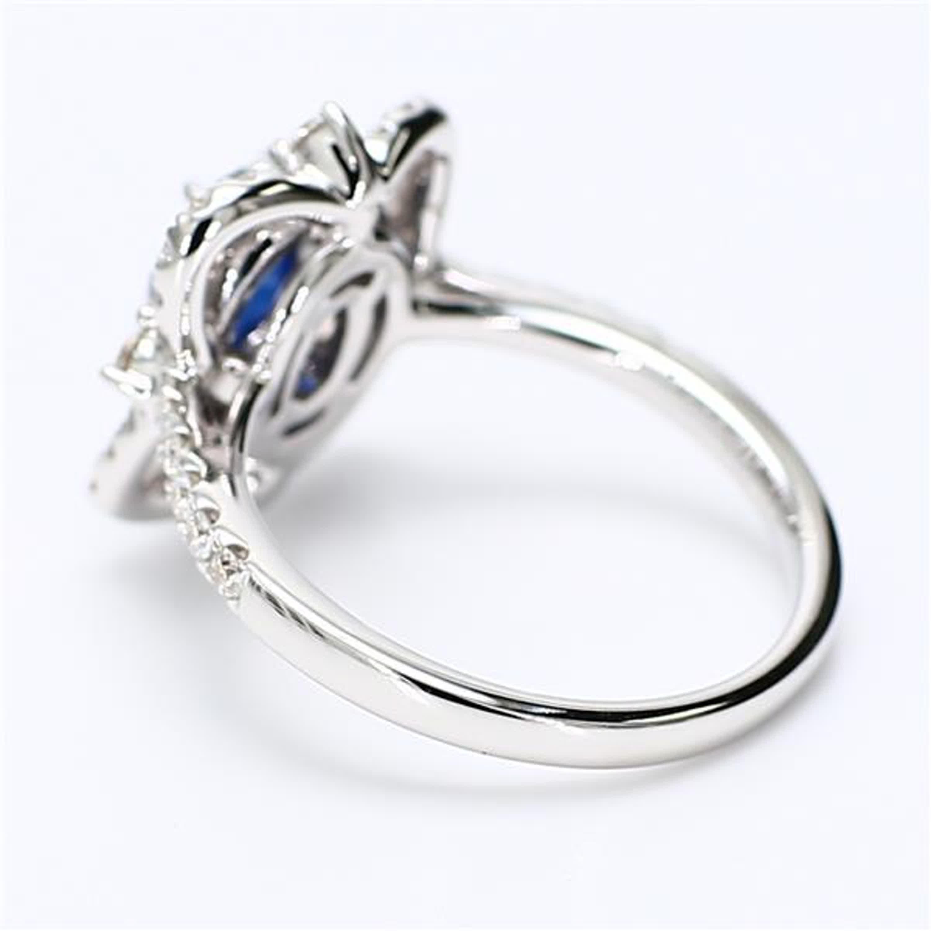 Oval Cut Natural Blue Oval Sapphire and White Diamond 1.62 Carat TW Gold Cocktail Ring For Sale