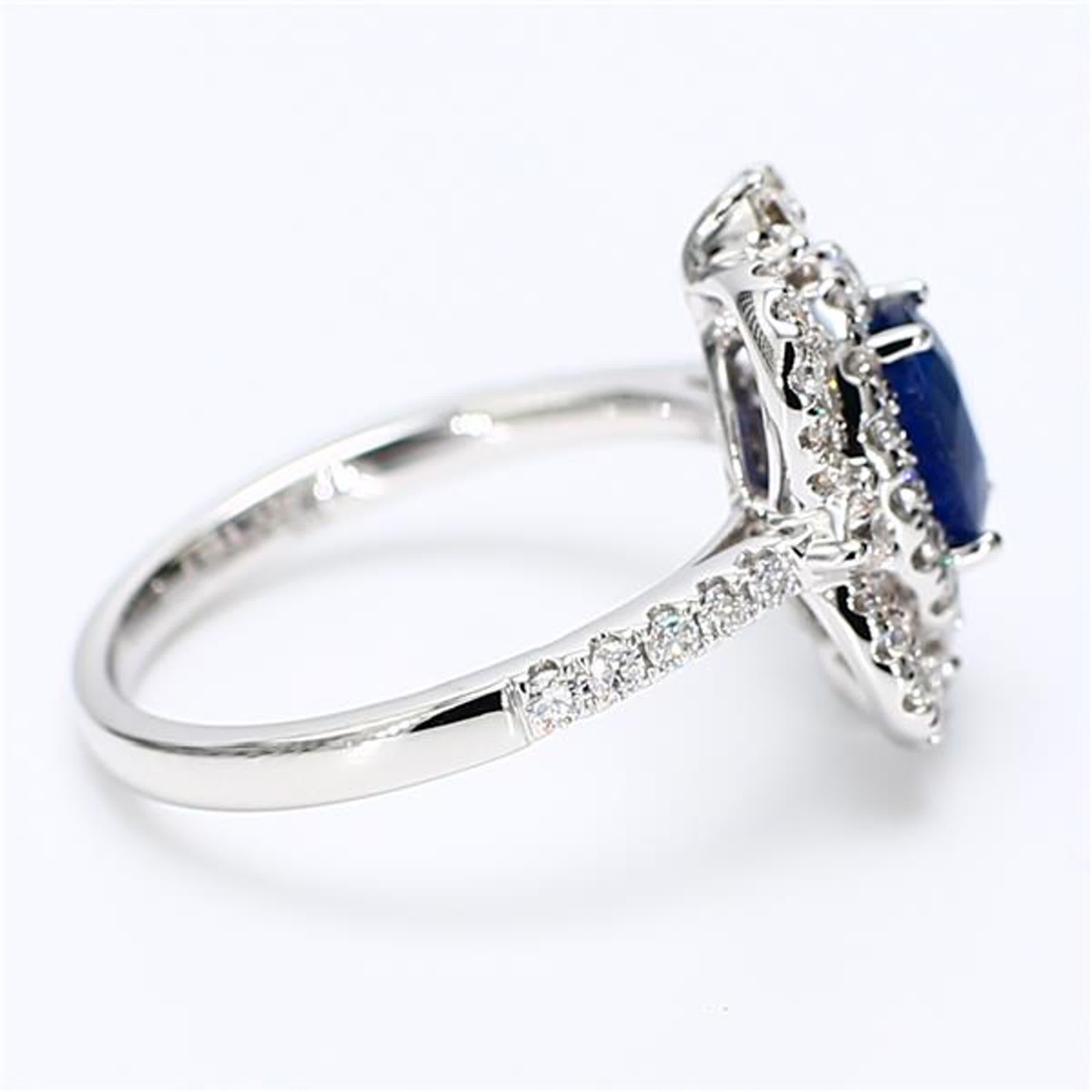 Women's Natural Blue Oval Sapphire and White Diamond 1.62 Carat TW Gold Cocktail Ring For Sale