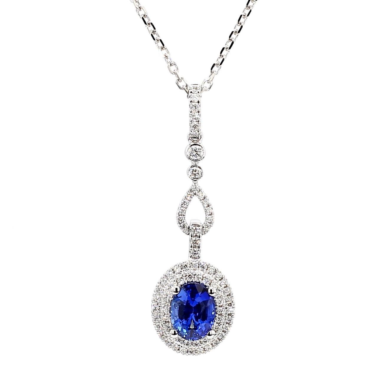 Colgante gota de oro zafiro ovalado azul natural y diamante blanco 1.63 quilates TW Contemporáneo en venta
