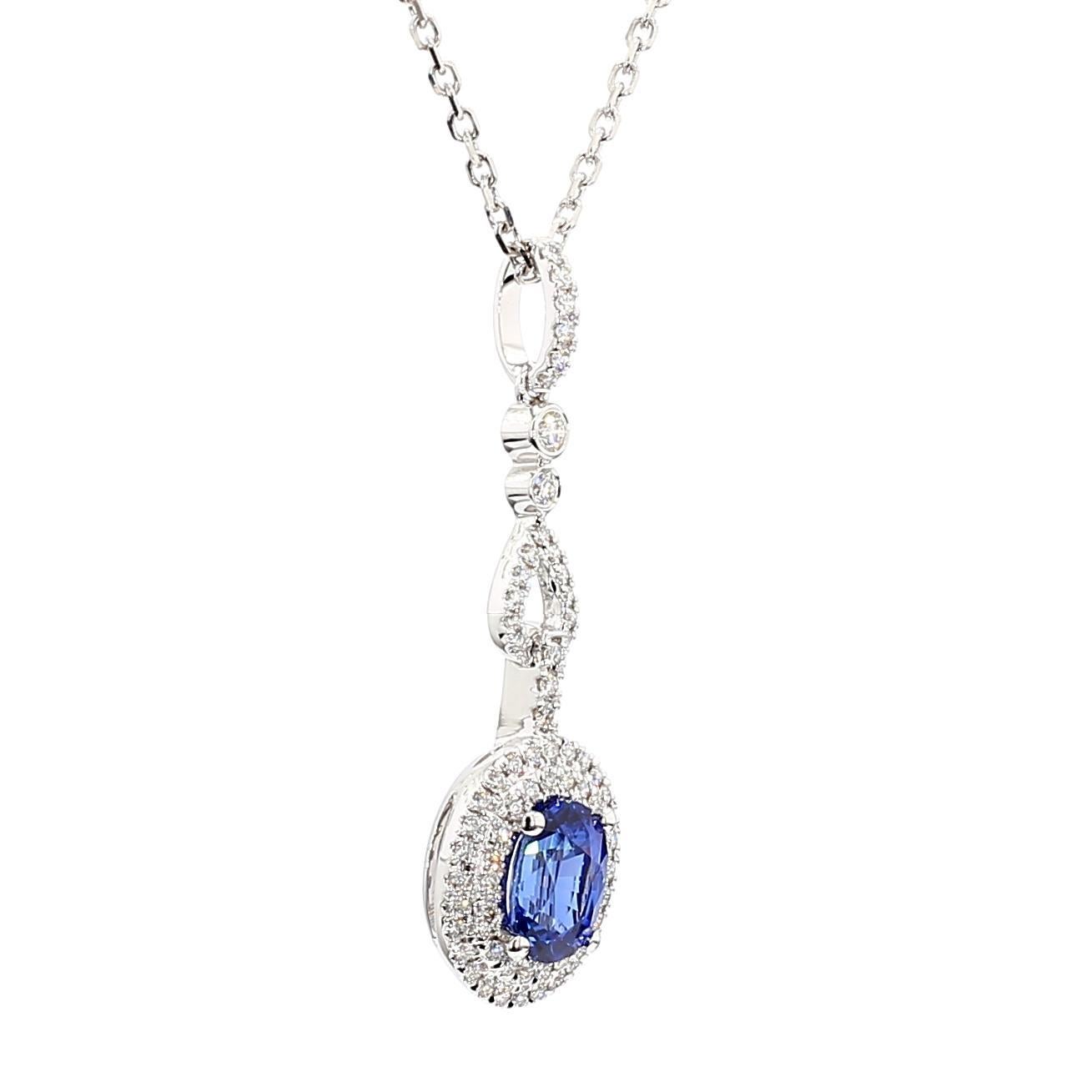 Colgante gota de oro zafiro ovalado azul natural y diamante blanco 1.63 quilates TW Corte oval en venta