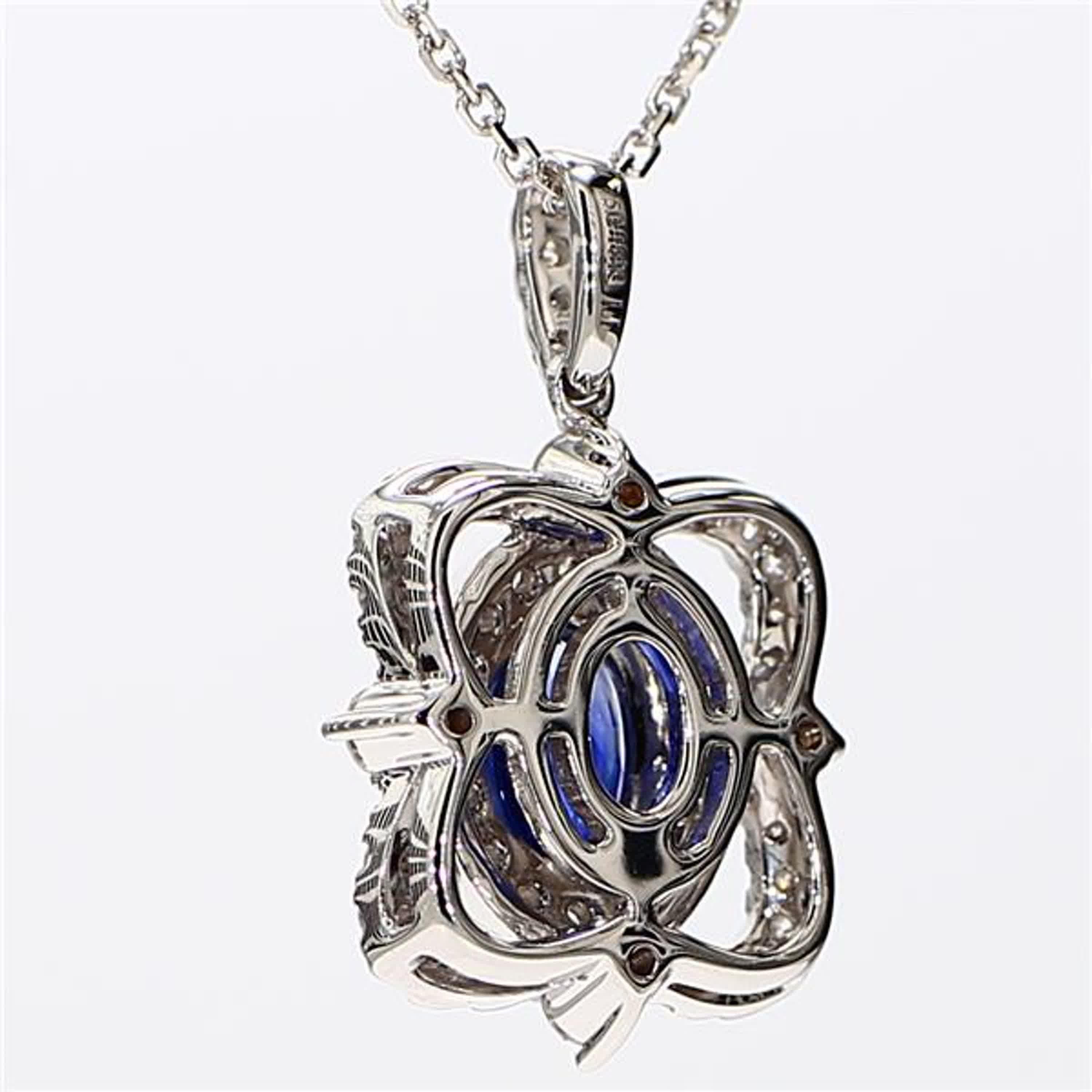 Oval Cut Natural Blue Oval Sapphire and White Diamond 1.64 Carat TW White Gold Pendant For Sale