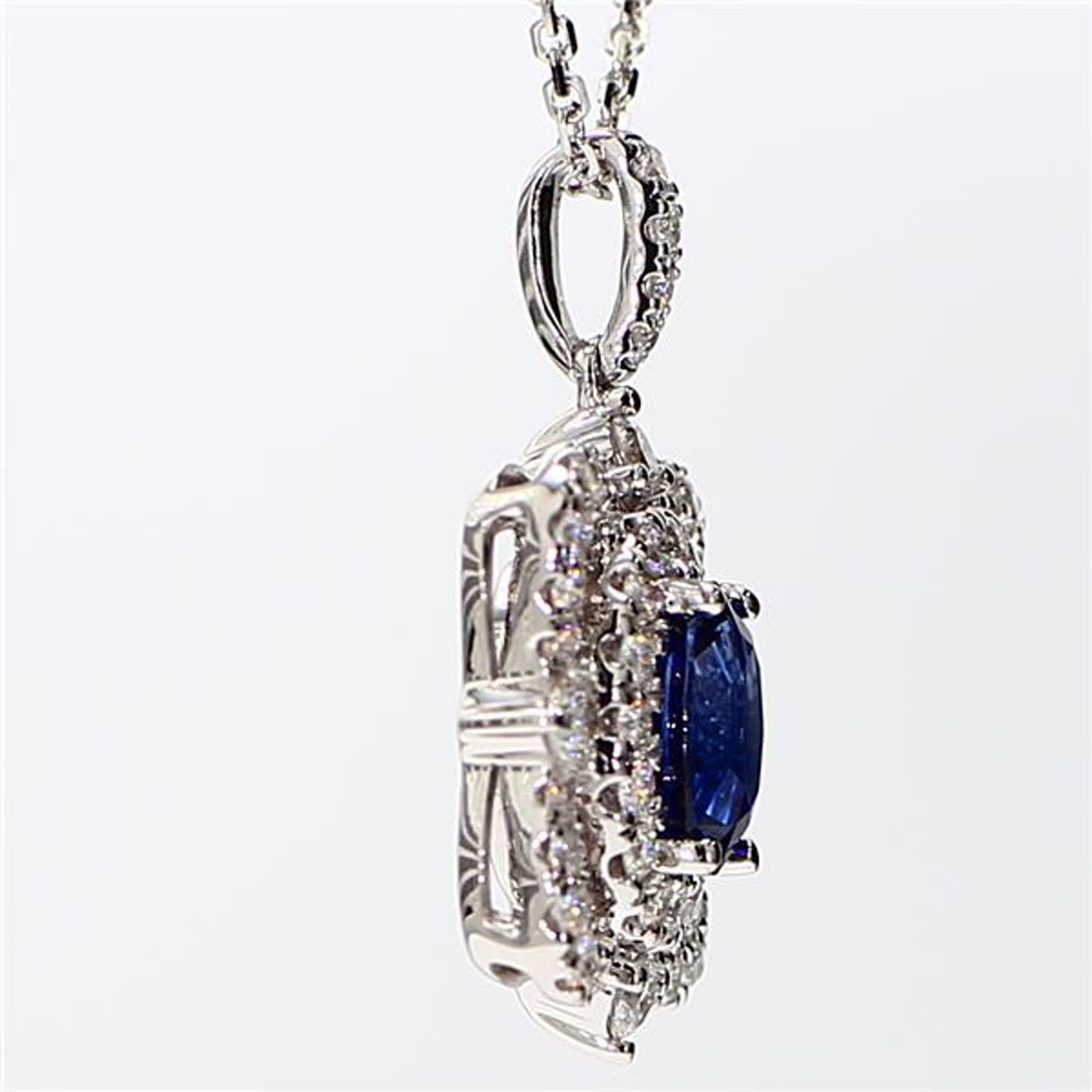Women's Natural Blue Oval Sapphire and White Diamond 1.64 Carat TW White Gold Pendant For Sale