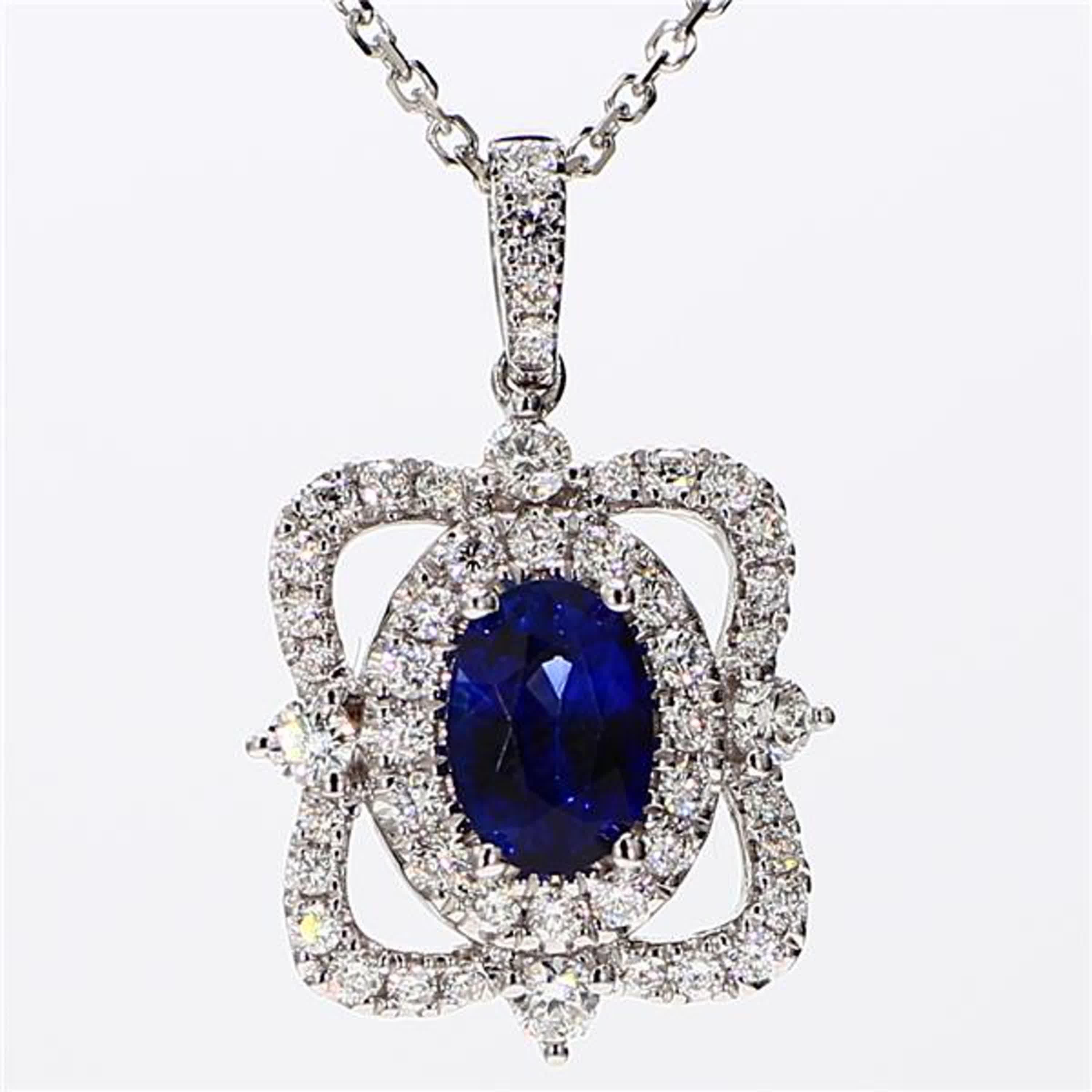 Natural Blue Oval Sapphire and White Diamond 1.64 Carat TW White Gold Pendant For Sale 1