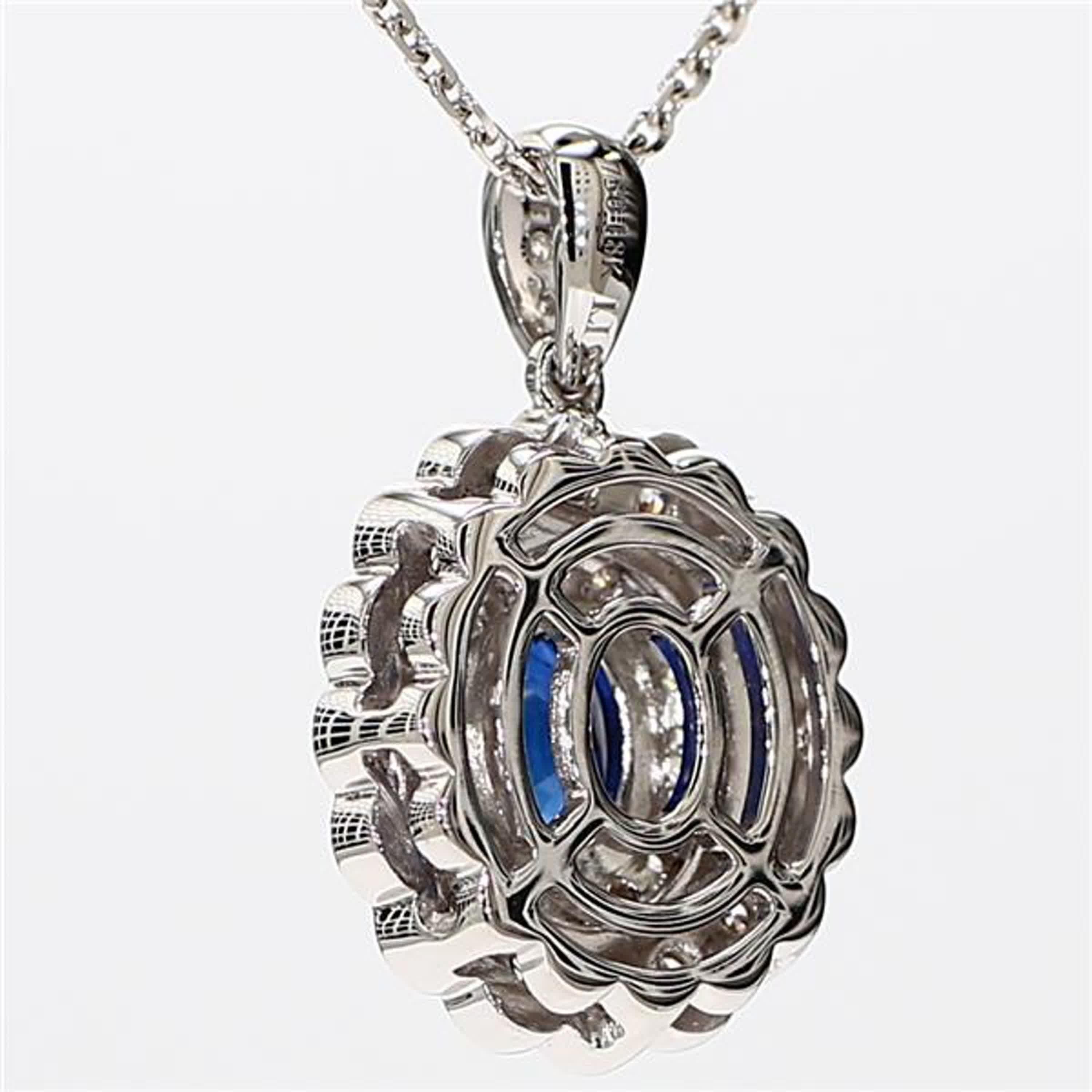 Oval Cut Natural Blue Oval Sapphire and White Diamond 1.66 Carat TW White Gold Pendant For Sale