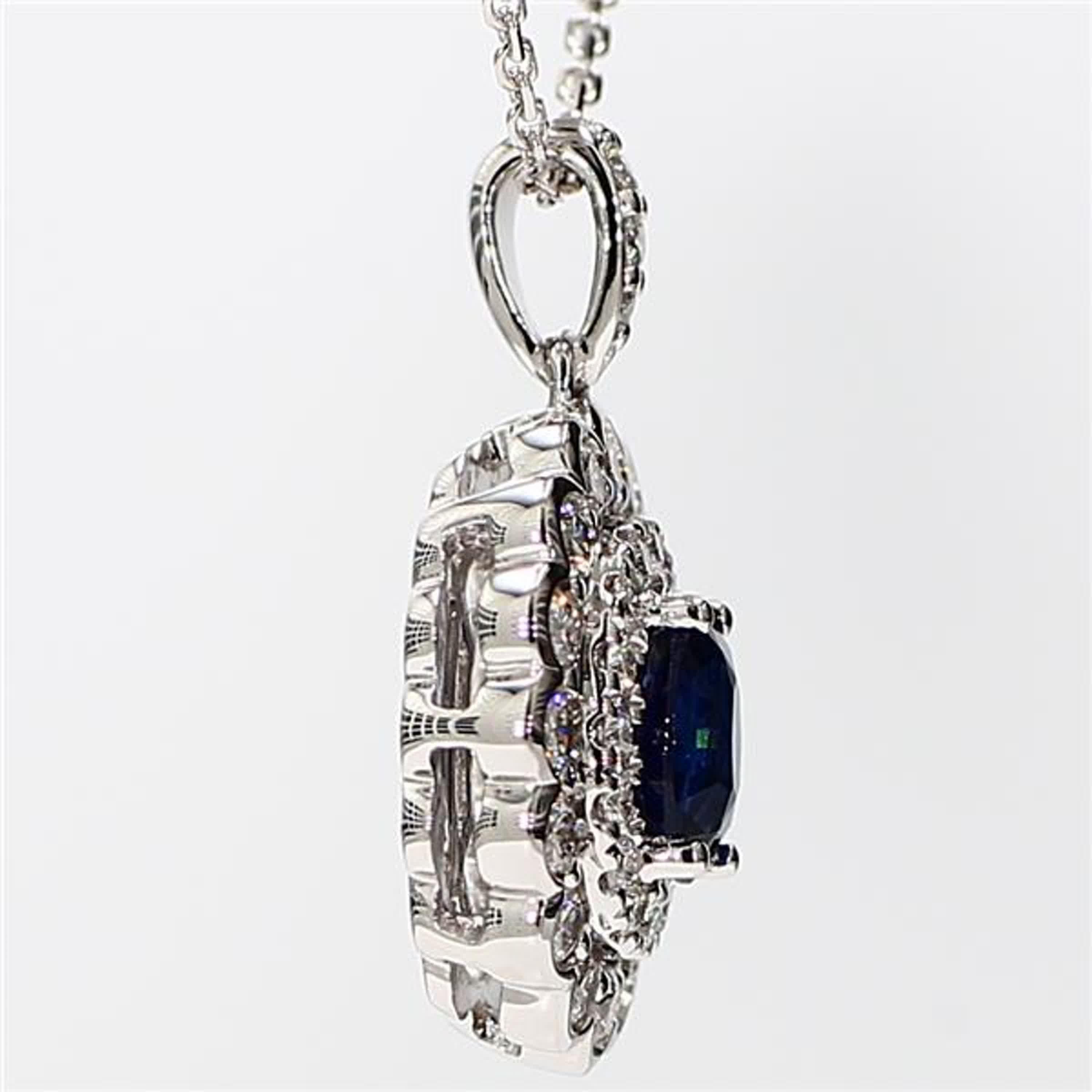 Women's Natural Blue Oval Sapphire and White Diamond 1.66 Carat TW White Gold Pendant For Sale