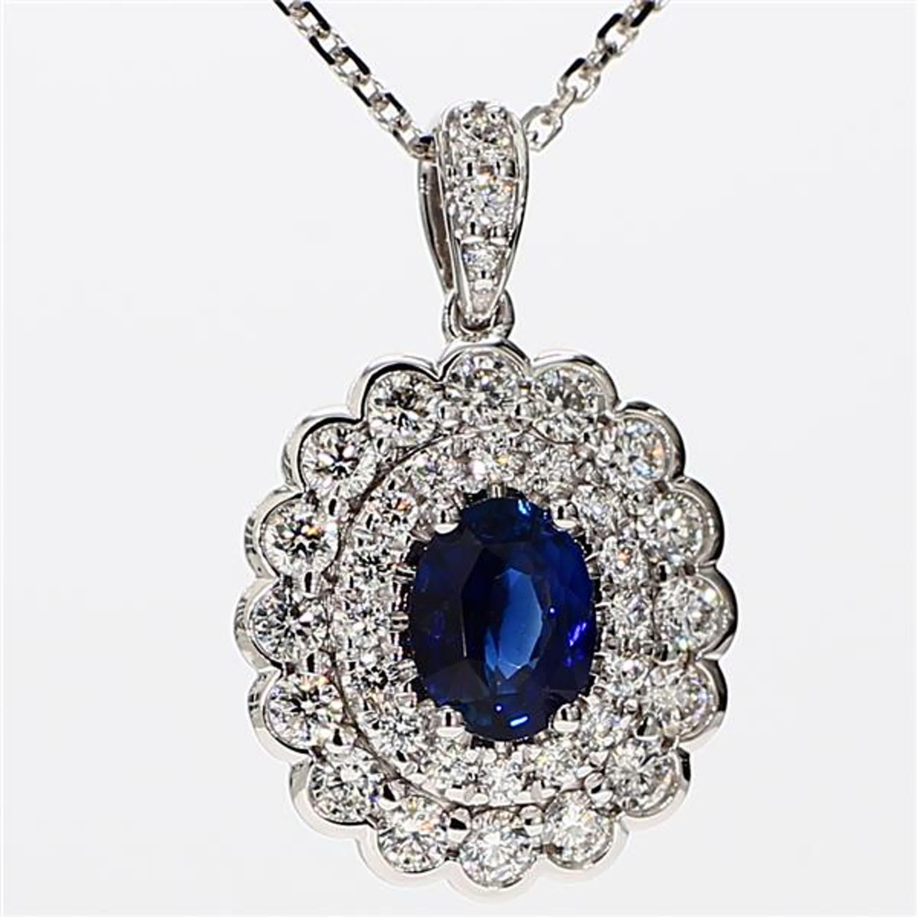 Natural Blue Oval Sapphire and White Diamond 1.66 Carat TW White Gold Pendant For Sale 1
