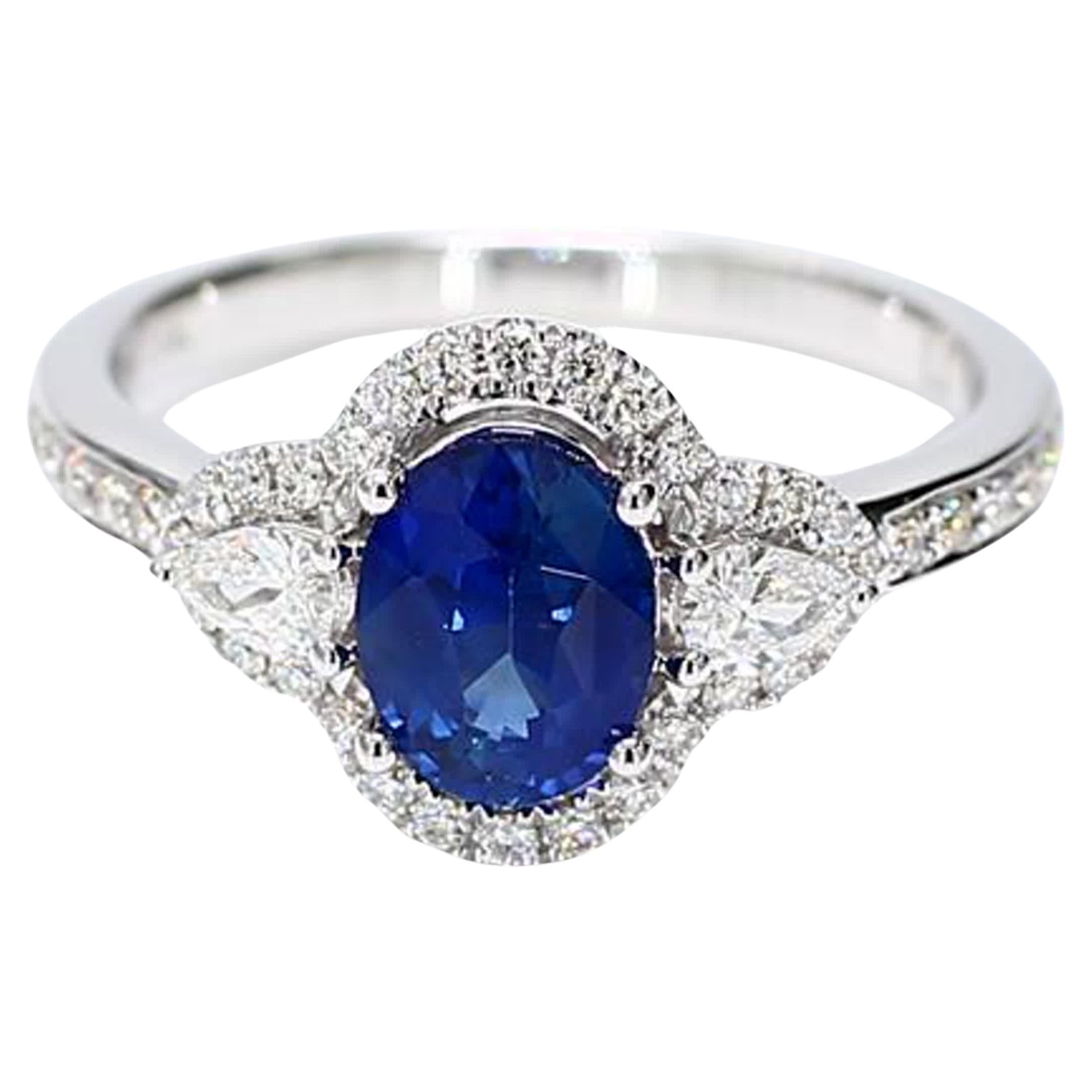 Natural Blue Oval Sapphire and White Diamond 1.70 Carat TW Gold Cocktail Ring