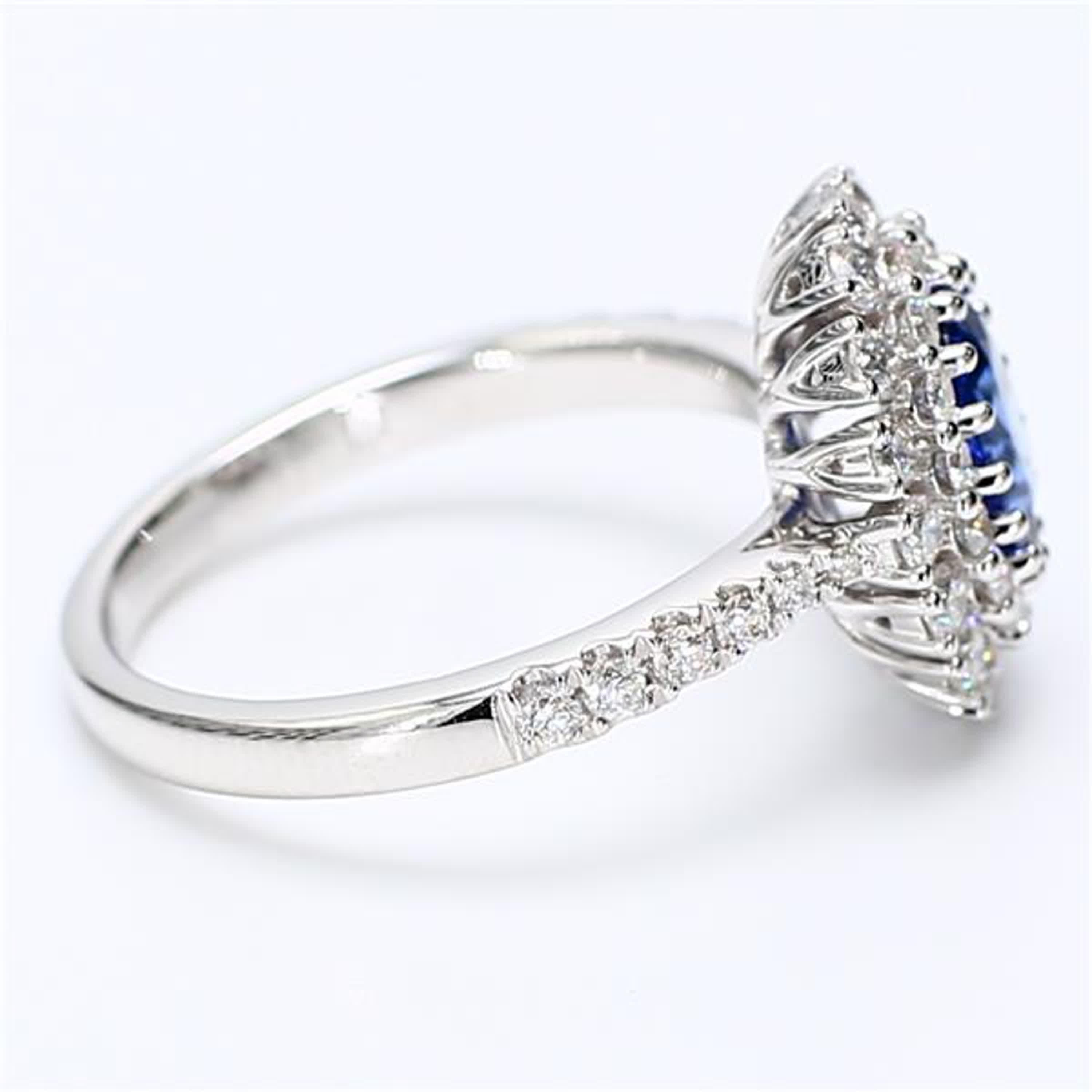 Women's Natural Blue Oval Sapphire and White Diamond 1.85 Carat TW Gold Cocktail Ring For Sale