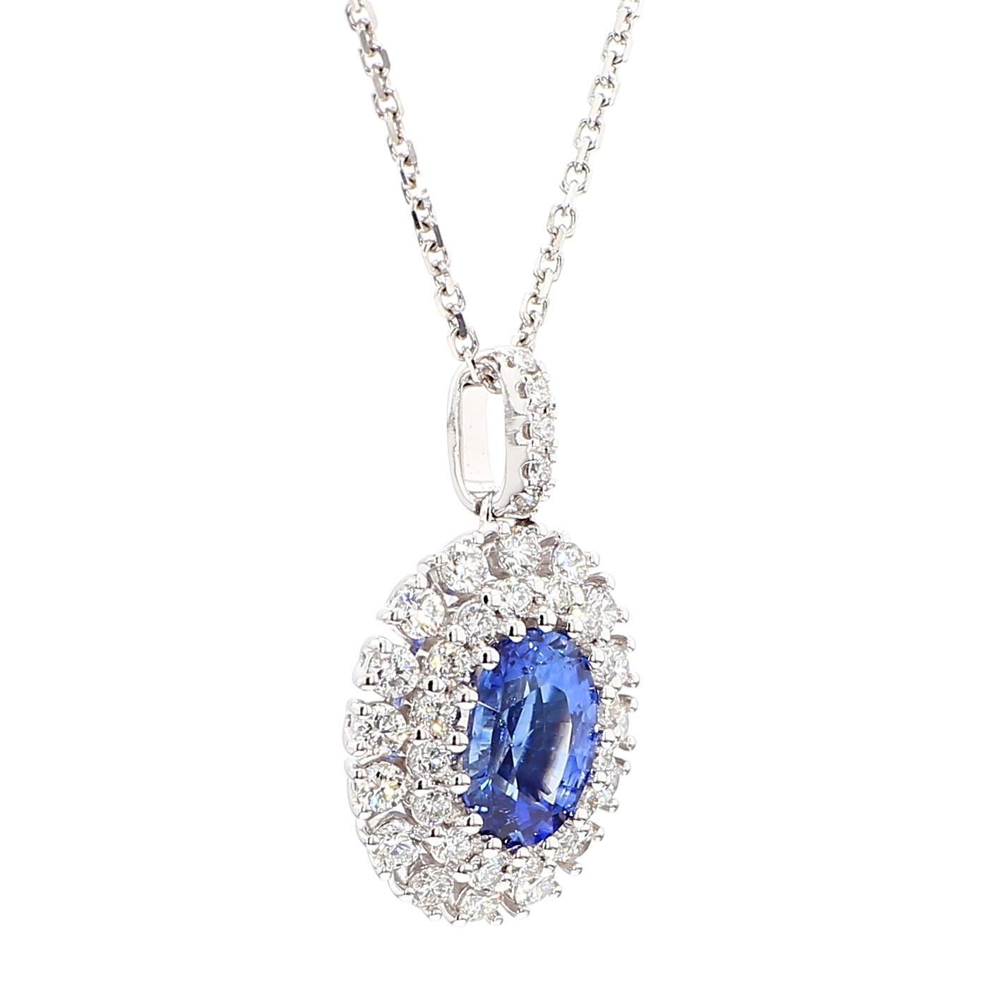 Taglio ovale Ciondolo a goccia in oro con zaffiro ovale blu naturale e diamante bianco da 1.86 carati TW in vendita
