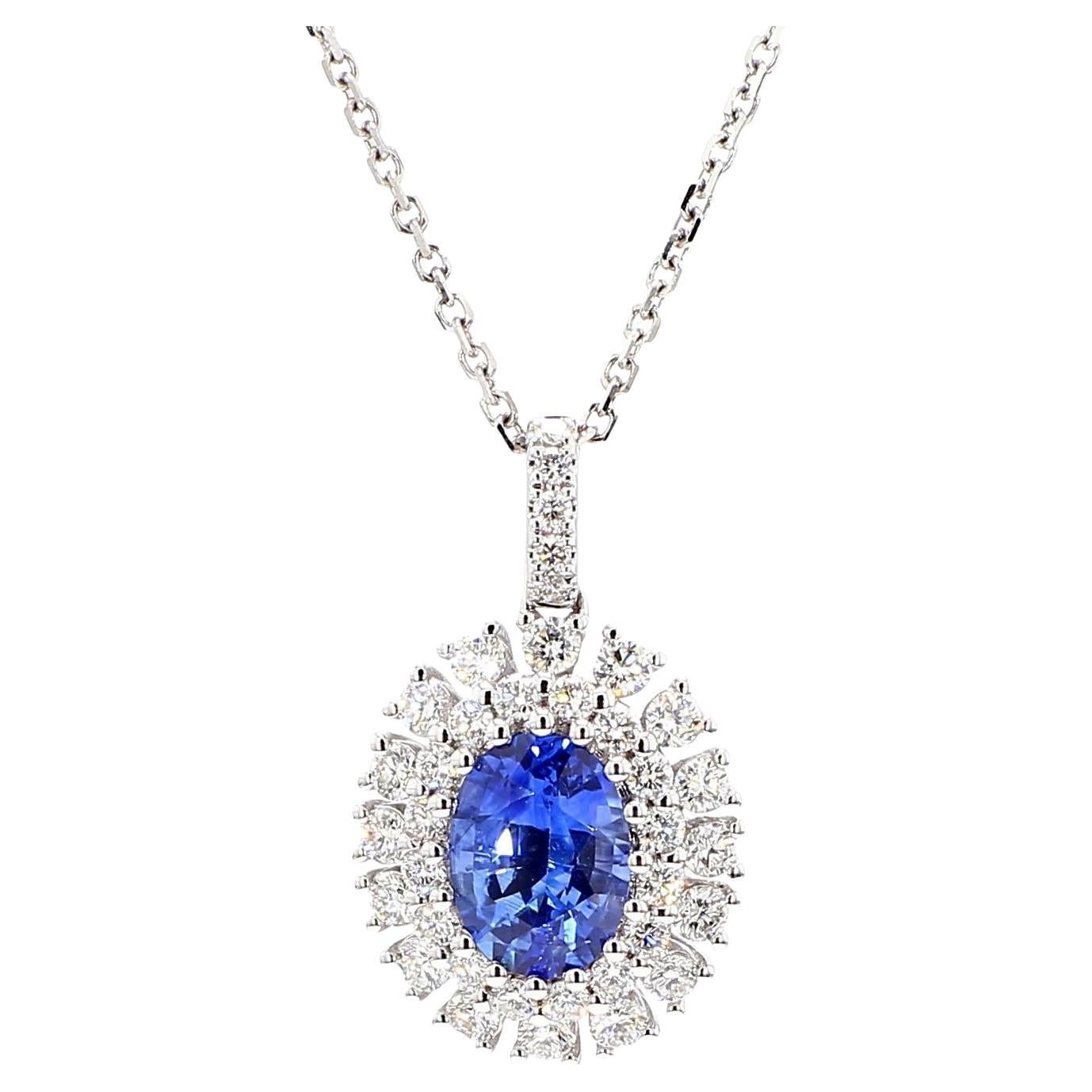 Colgante gota de oro zafiro ovalado azul natural y diamante blanco 1.86 quilates TW