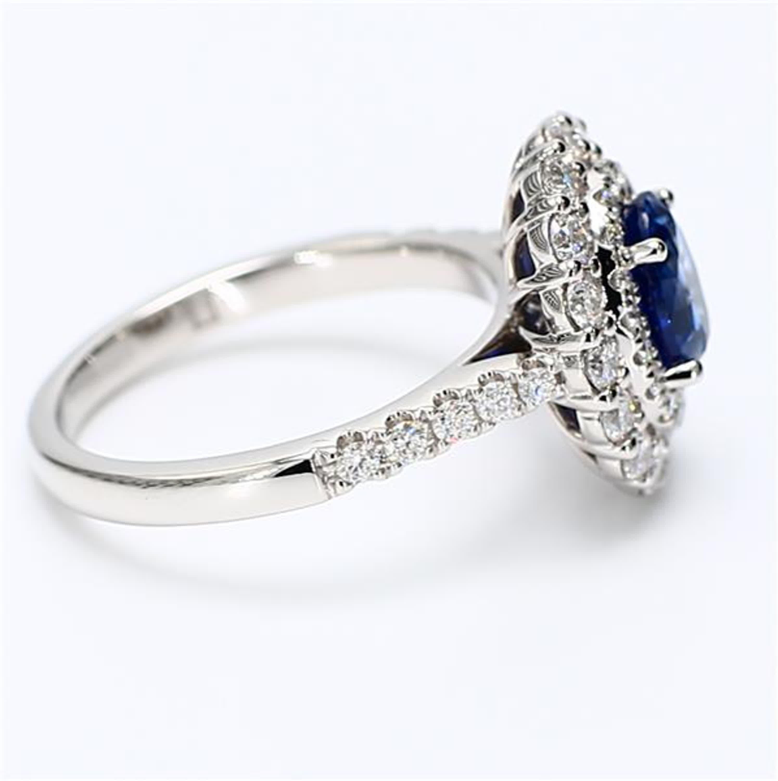 Women's Natural Blue Oval Sapphire and White Diamond 1.97 Carat TW Gold Cocktail Ring For Sale