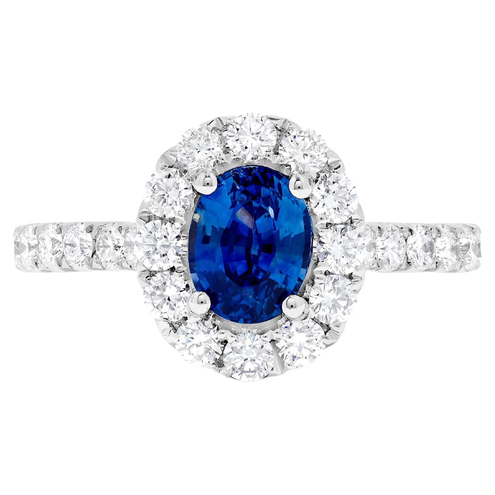 Natural Blue Oval Sapphire and White Diamond 2.02 Carat TW Gold Cocktail Ring For Sale