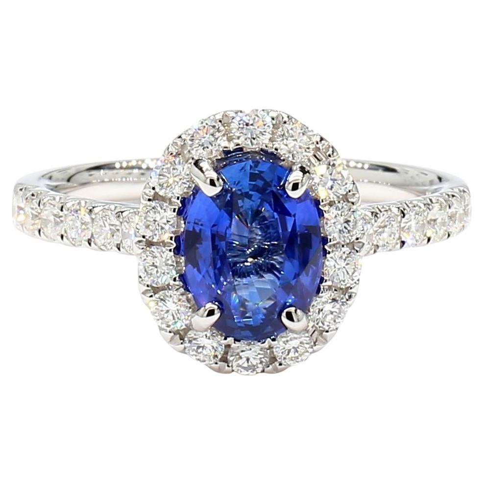 Natural Blue Oval Sapphire and White Diamond 2.07 Carat TW Gold Cocktail Ring