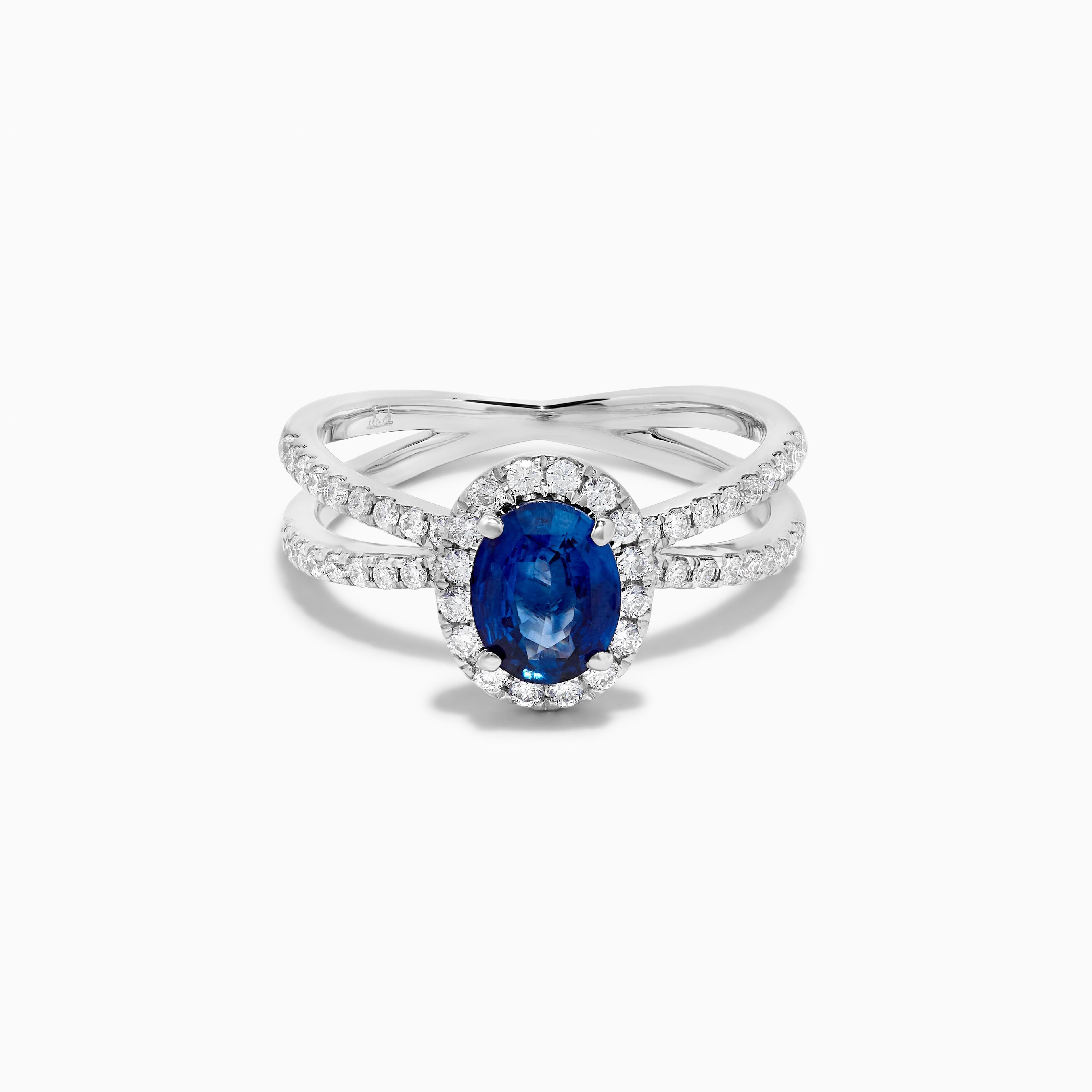 Natürlicher blauer ovaler Saphir und weißer Diamant 2,09 Karat TW Gold Cocktail-Ring im Angebot