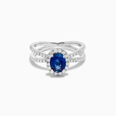 Natural Blue Oval Sapphire and White Diamond 2.09 Carat TW Gold Cocktail Ring