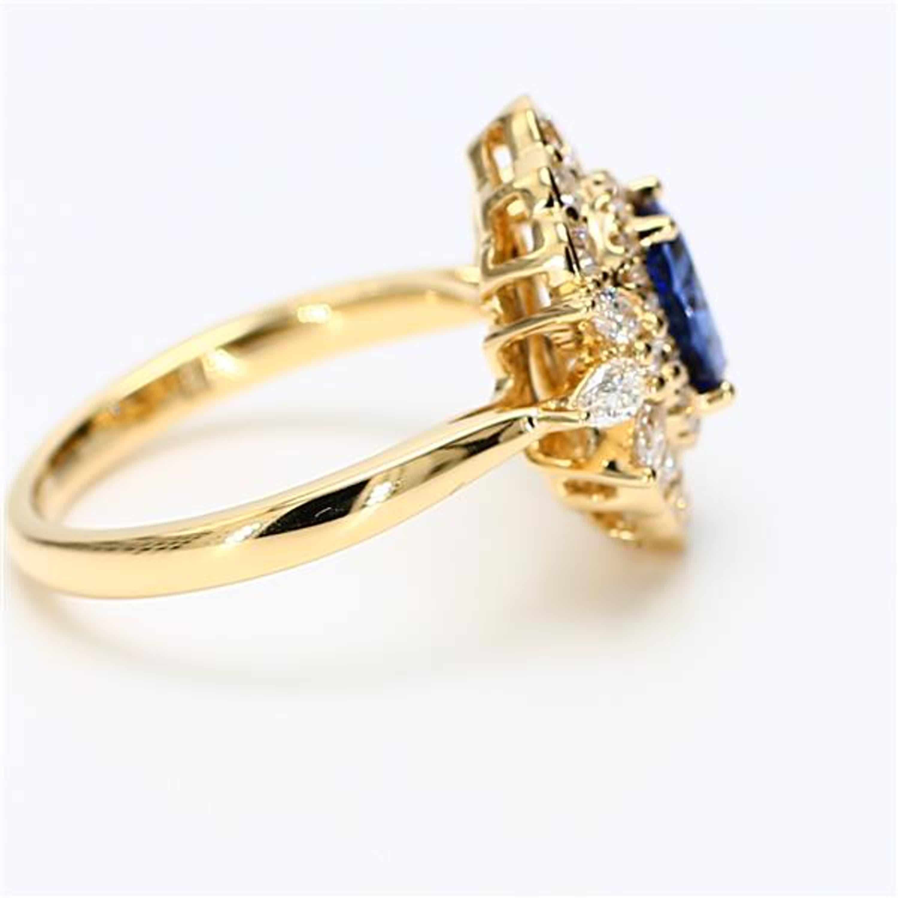 Women's Natural Blue Oval Sapphire and White Diamond 2.11 Carat TW Gold Cocktail Ring For Sale