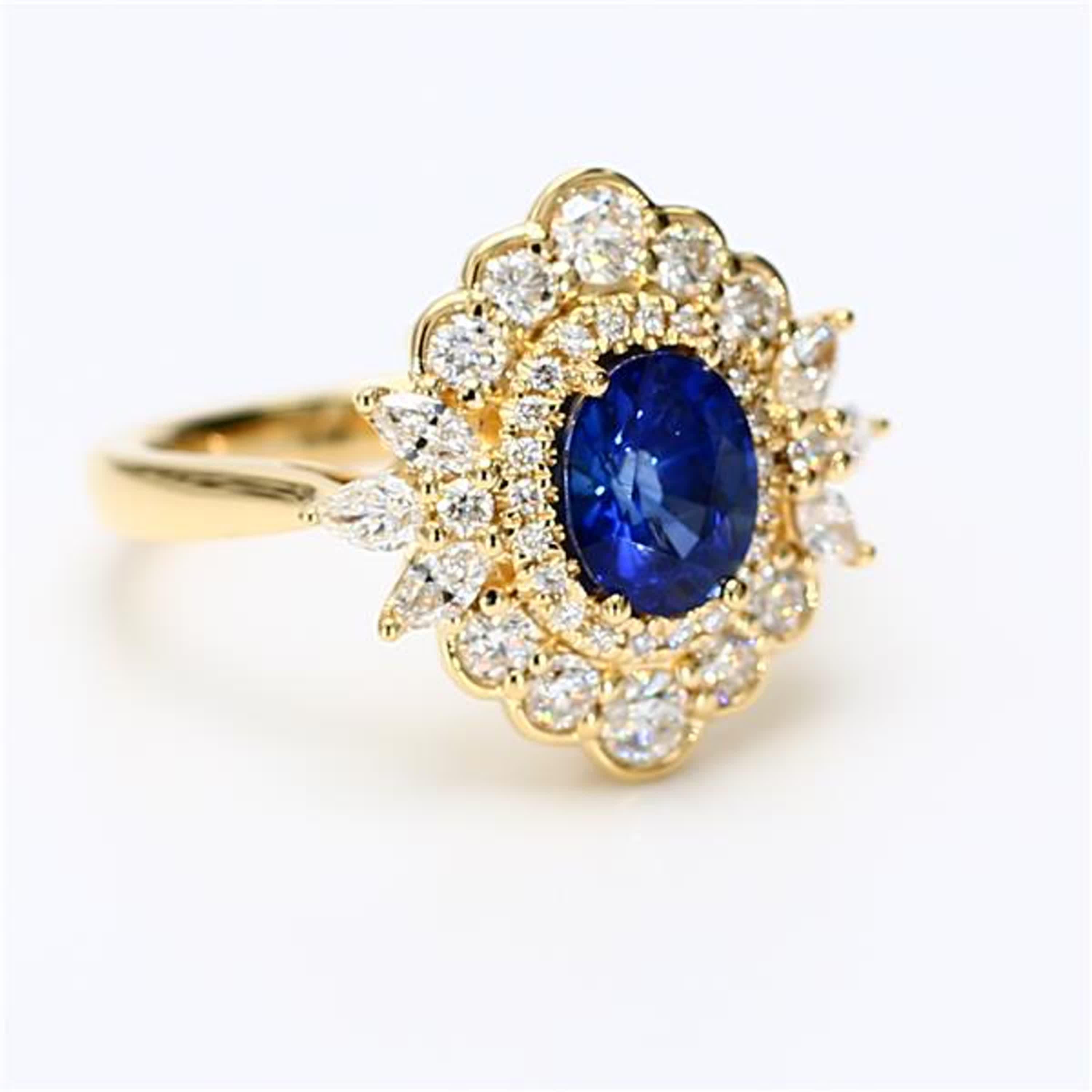 Natural Blue Oval Sapphire and White Diamond 2.11 Carat TW Gold Cocktail Ring For Sale 1