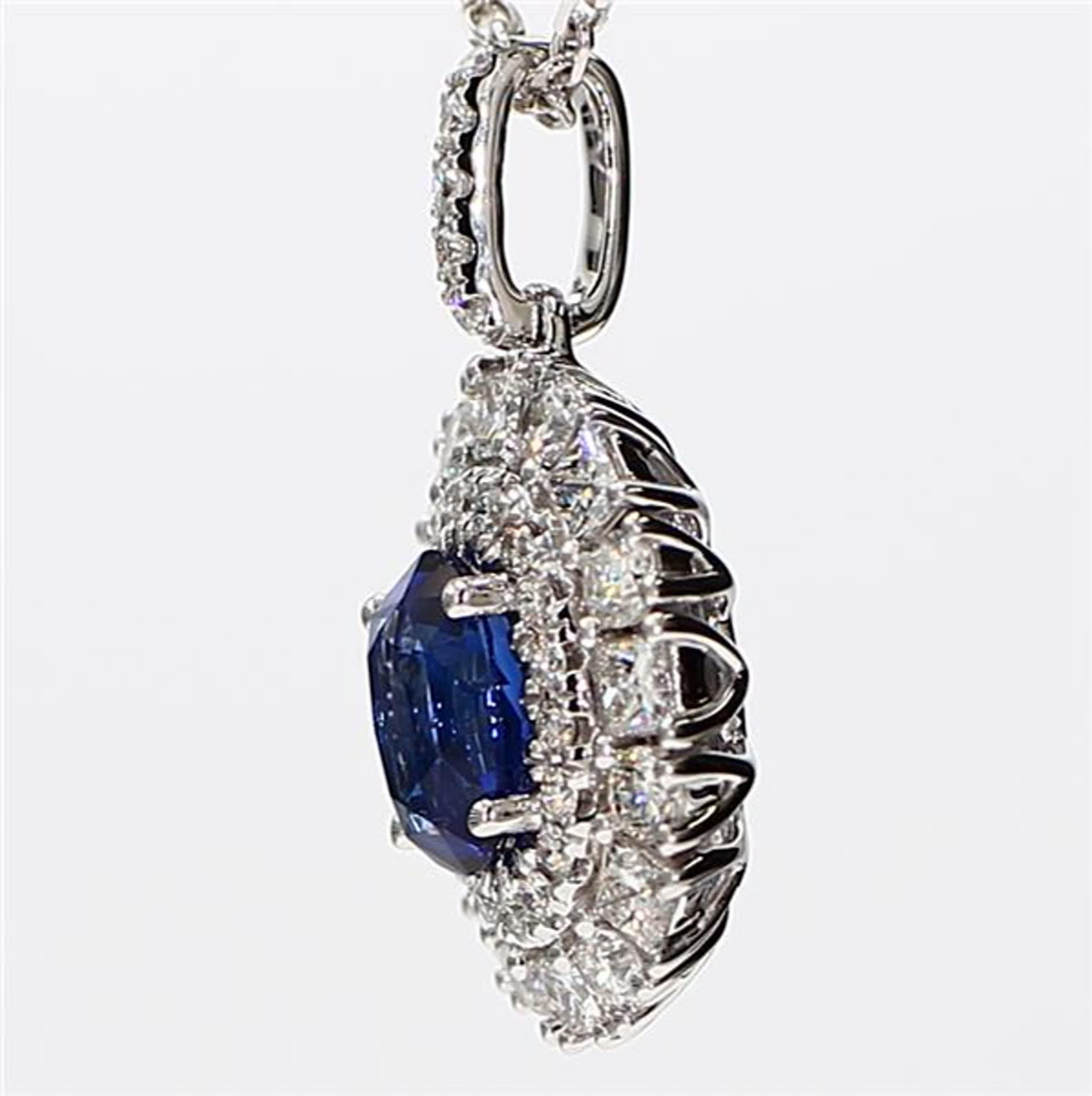 Contemporary Natural Blue Oval Sapphire and White Diamond 2.11 Carat TW White Gold Pendant For Sale