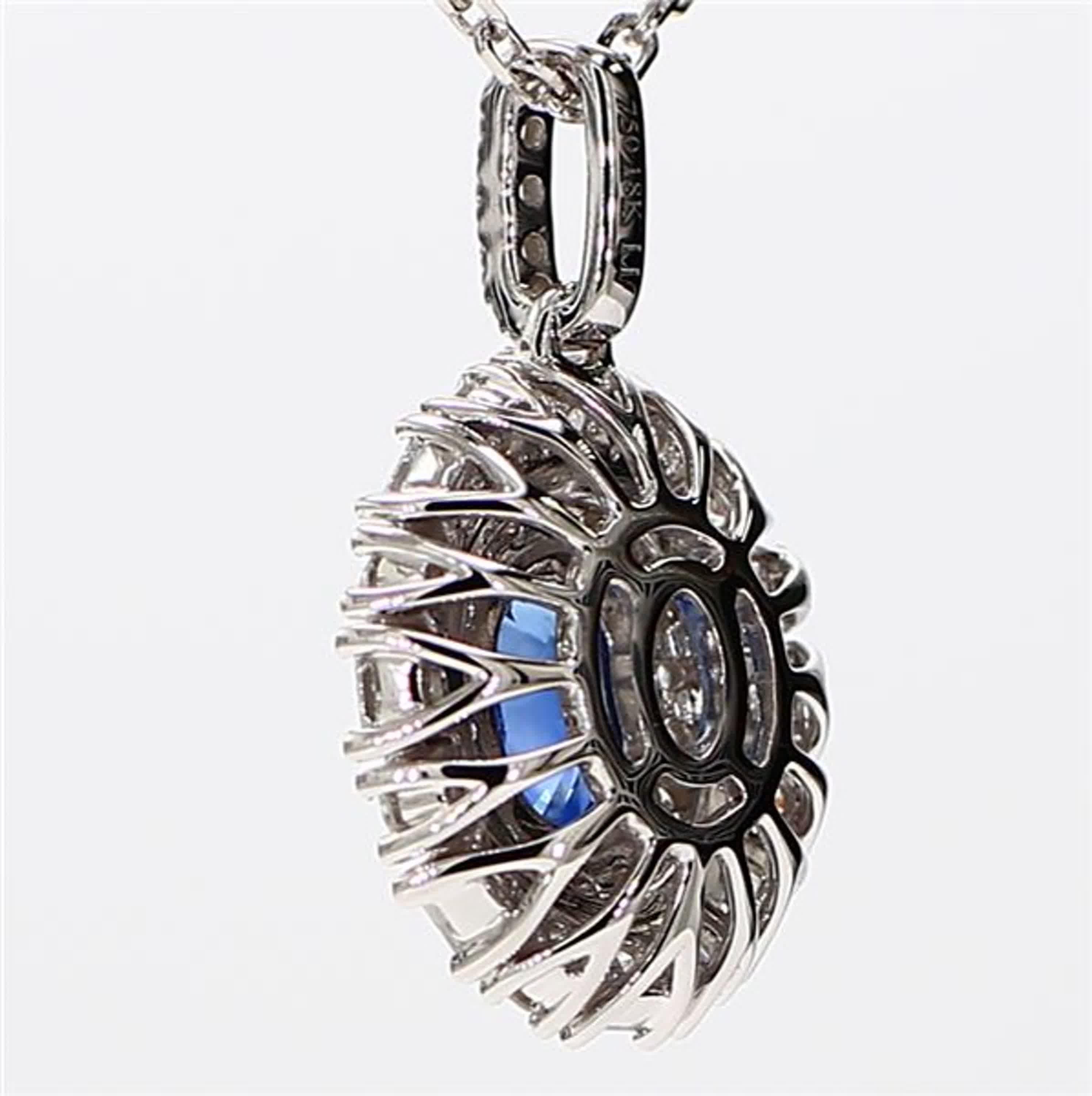 Oval Cut Natural Blue Oval Sapphire and White Diamond 2.11 Carat TW White Gold Pendant For Sale