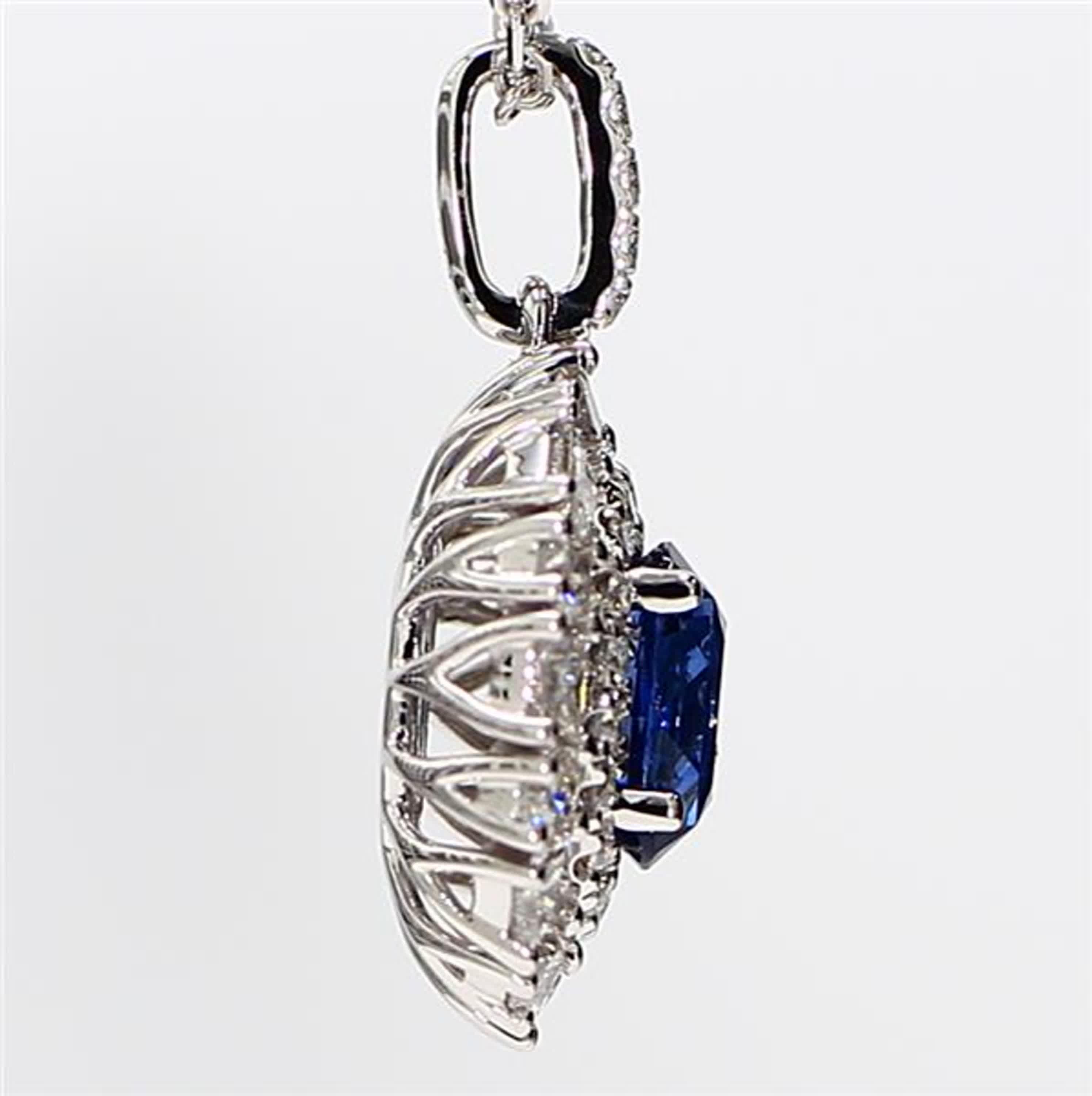 Natural Blue Oval Sapphire and White Diamond 2.11 Carat TW White Gold Pendant In New Condition For Sale In New York, NY