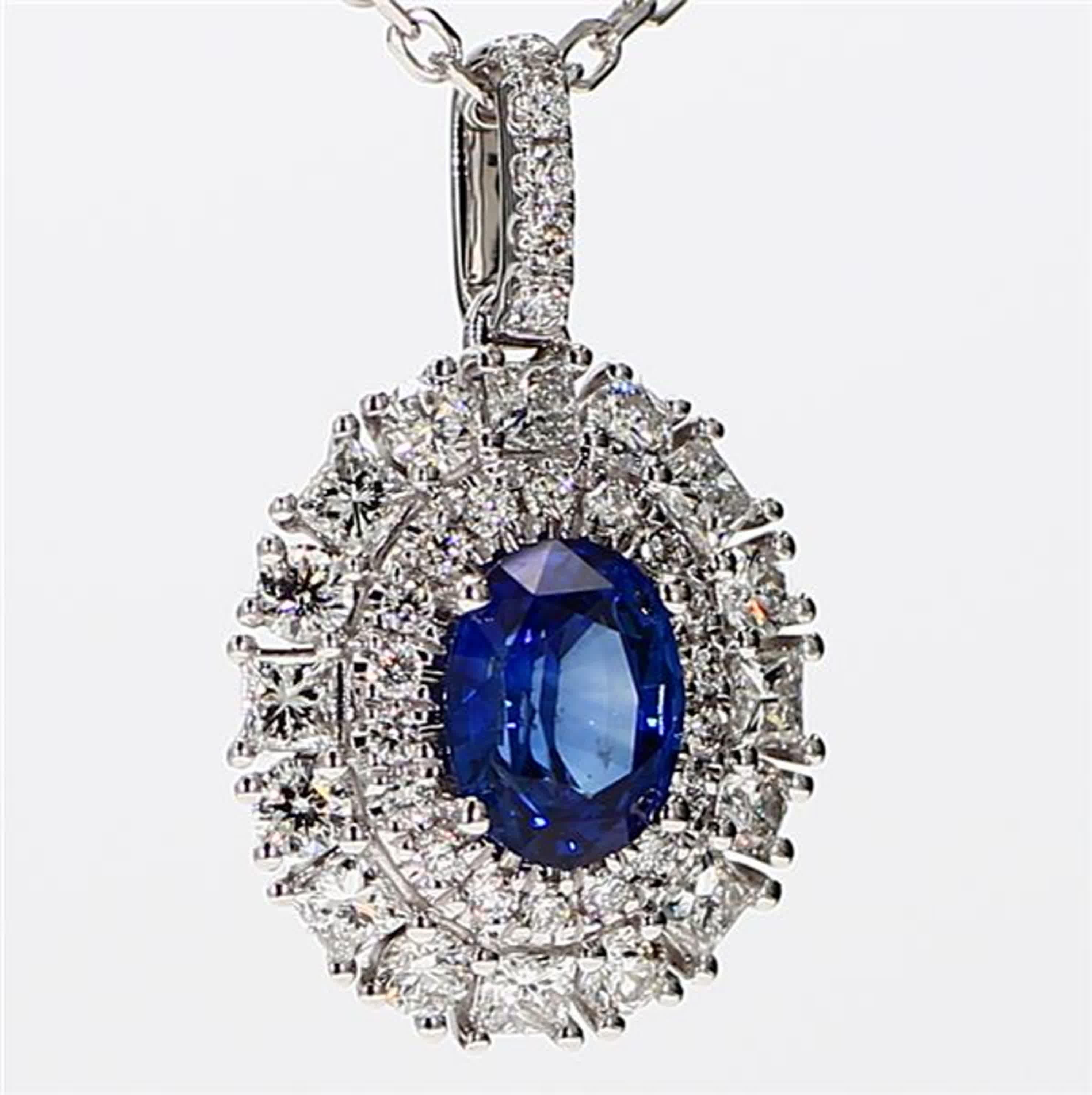 Women's Natural Blue Oval Sapphire and White Diamond 2.11 Carat TW White Gold Pendant For Sale