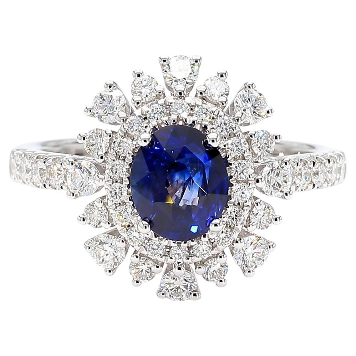 Natürlicher blauer ovaler Saphir und weißer Diamant 2,11 Karat TW Weißgoldring im Angebot