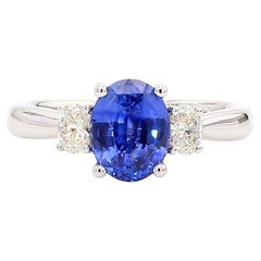 Natural Blue Oval Sapphire and White Diamond 2.37 Carat TW Gold Cocktail Ring