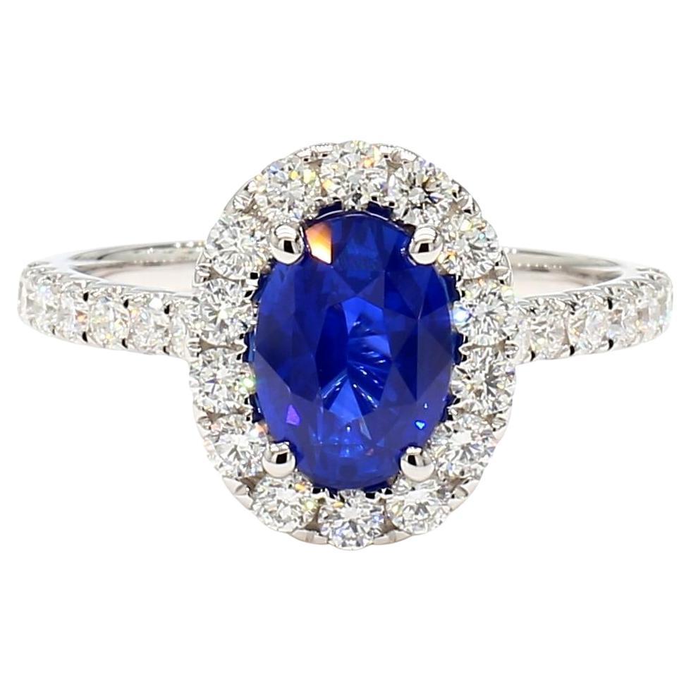 Natural Blue Oval Sapphire and White Diamond 2.45 Carat TW Gold Cocktail Ring
