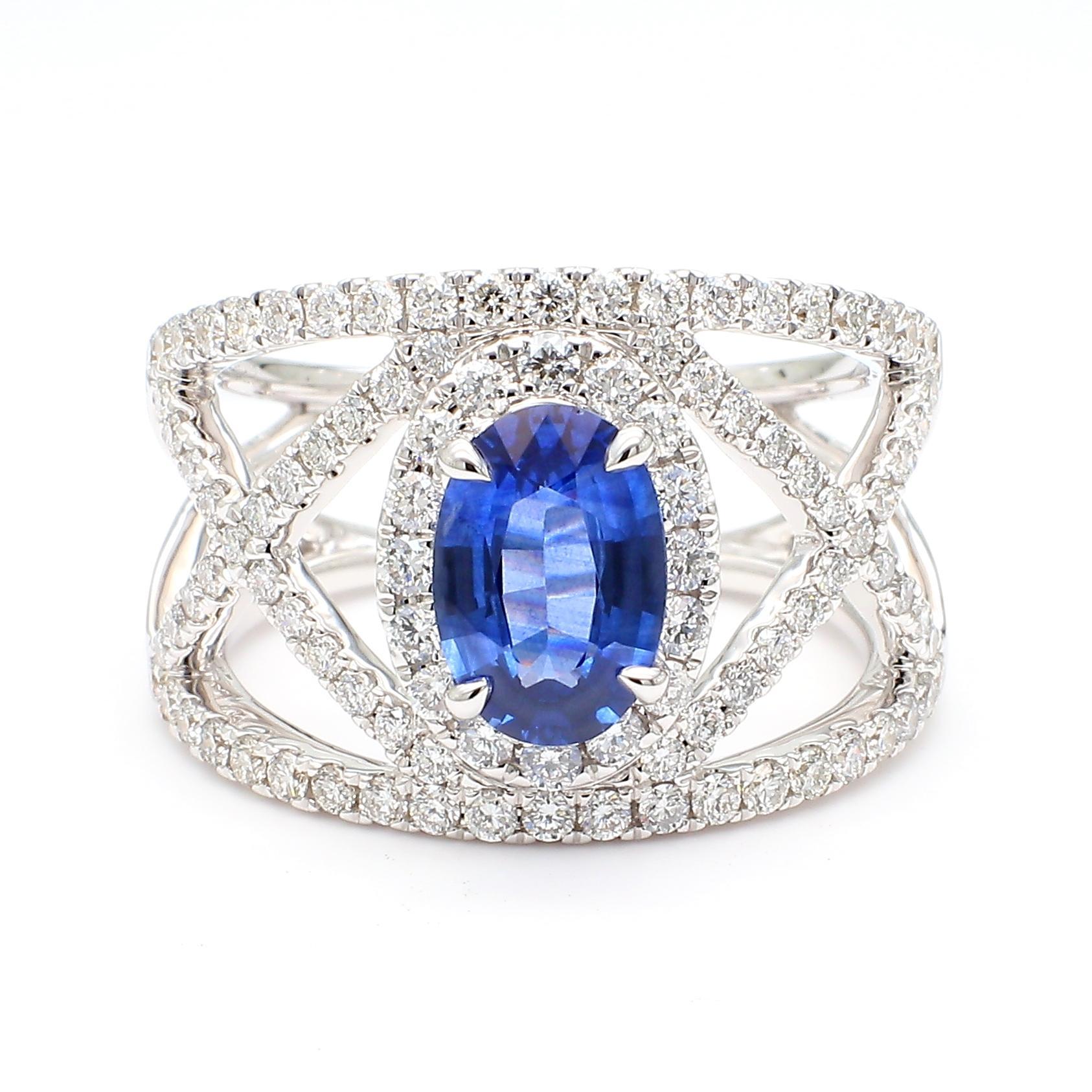 Natürlicher blauer ovaler Saphir und weißer Diamant 2.47 Karat TW Gold Cocktail-Ring (Zeitgenössisch) im Angebot