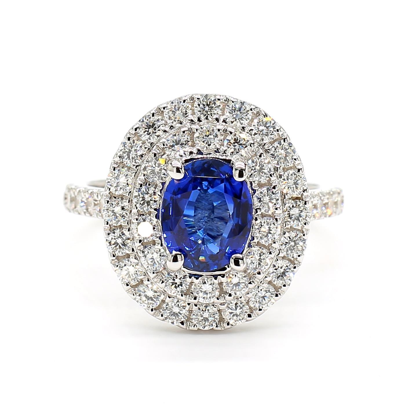 Natürlicher blauer ovaler Saphir und weißer Diamant 2.76 Karat TW Gold Cocktail-Ring (Zeitgenössisch) im Angebot