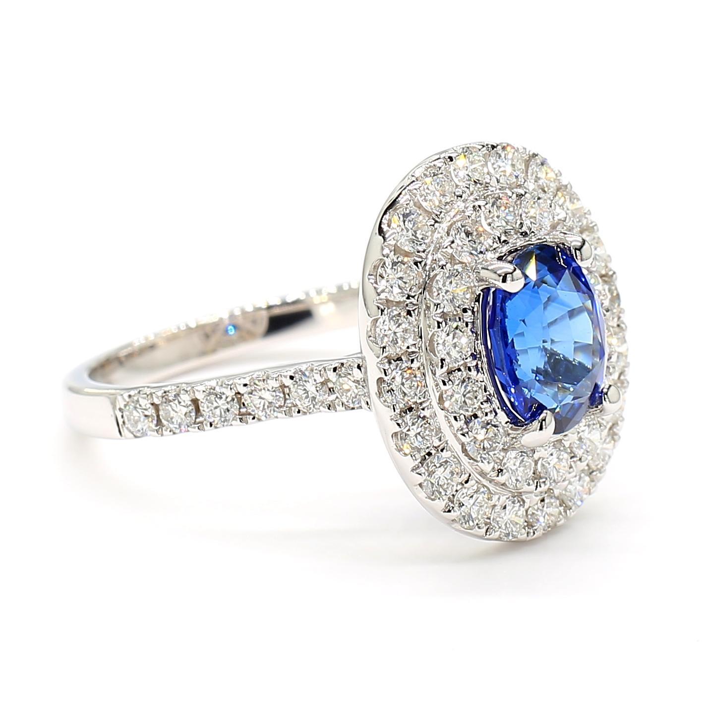 Natürlicher blauer ovaler Saphir und weißer Diamant 2.76 Karat TW Gold Cocktail-Ring (Ovalschliff) im Angebot