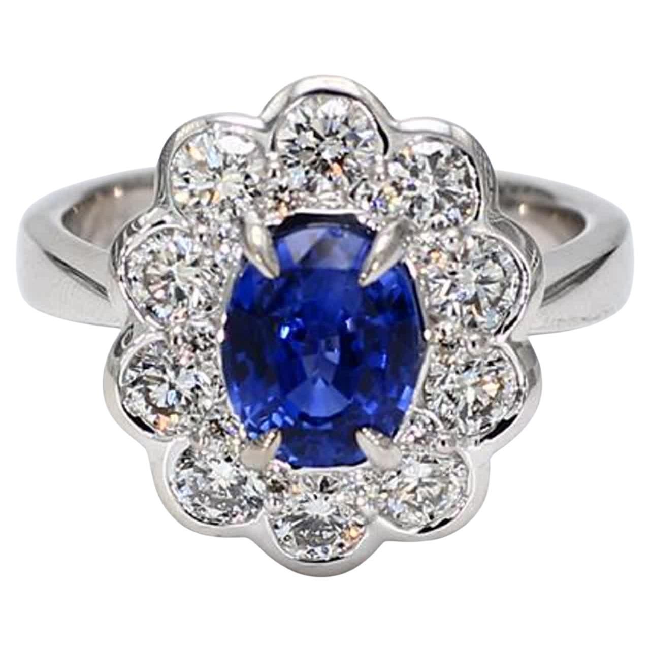 Natürlicher blauer ovaler Saphir und weißer Diamant 2,86 Karat TW Gold Cocktail-Ring