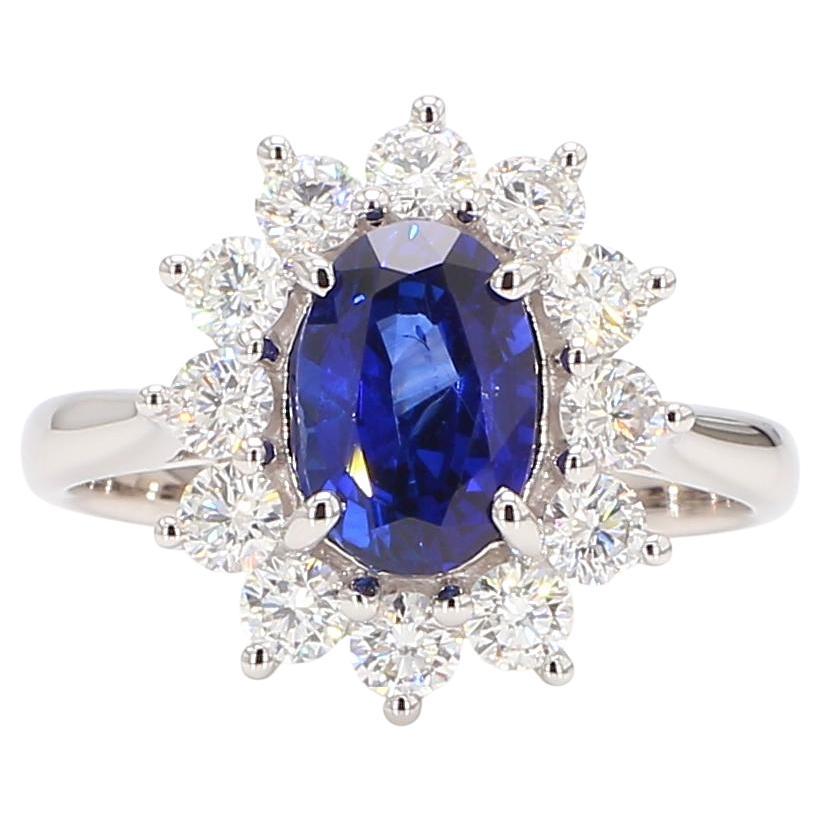 Natural Blue Oval Sapphire and White Diamond 2.88 Carat TW Gold Cocktail Ring