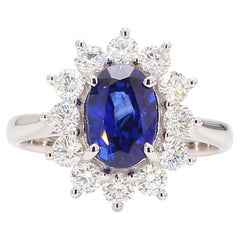Natural Blue Oval Sapphire and White Diamond 2.88 Carat TW Gold Cocktail Ring
