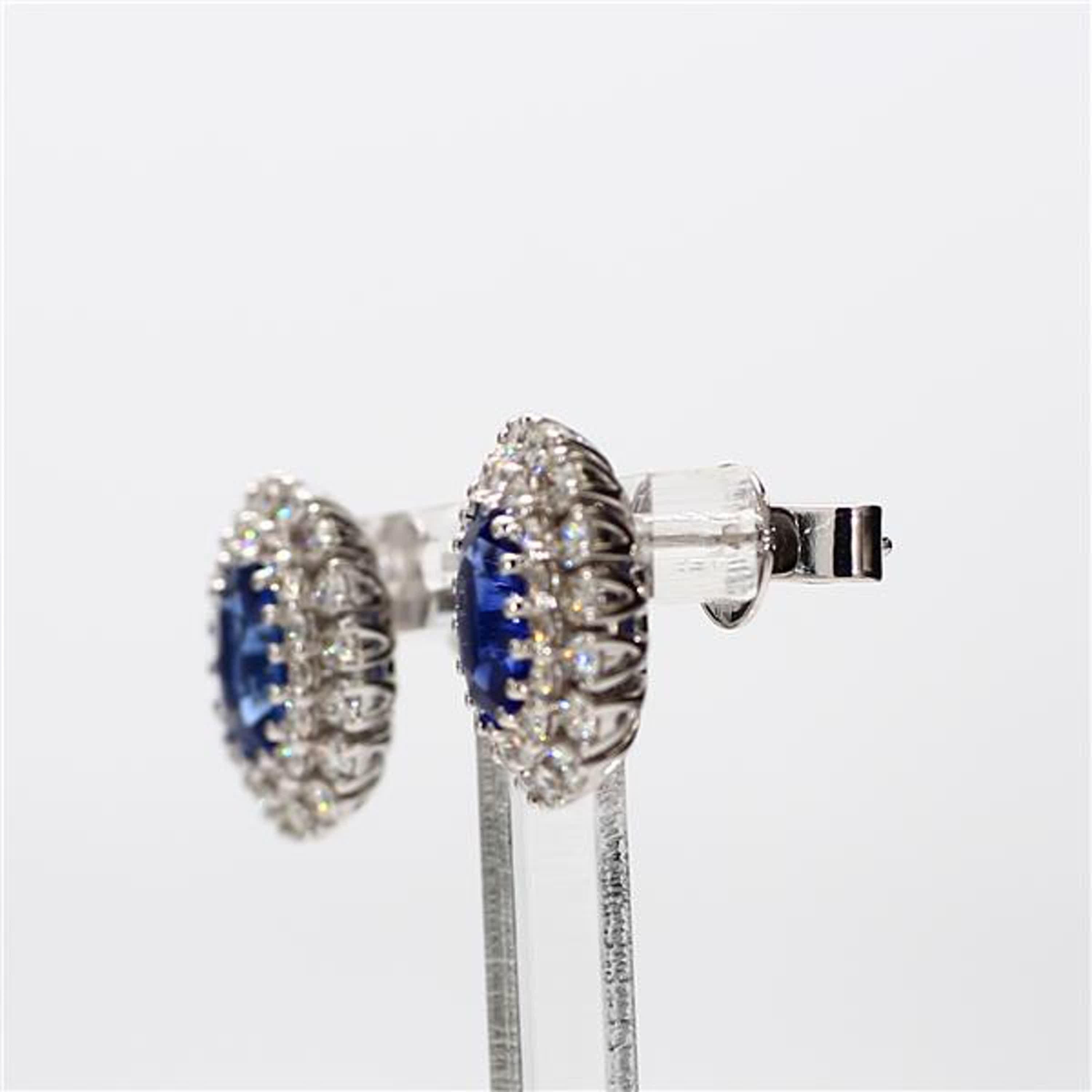 Contemporary Natural Blue Oval Sapphire and White Diamond 3.48 Carat TW Gold Drop Earrings For Sale