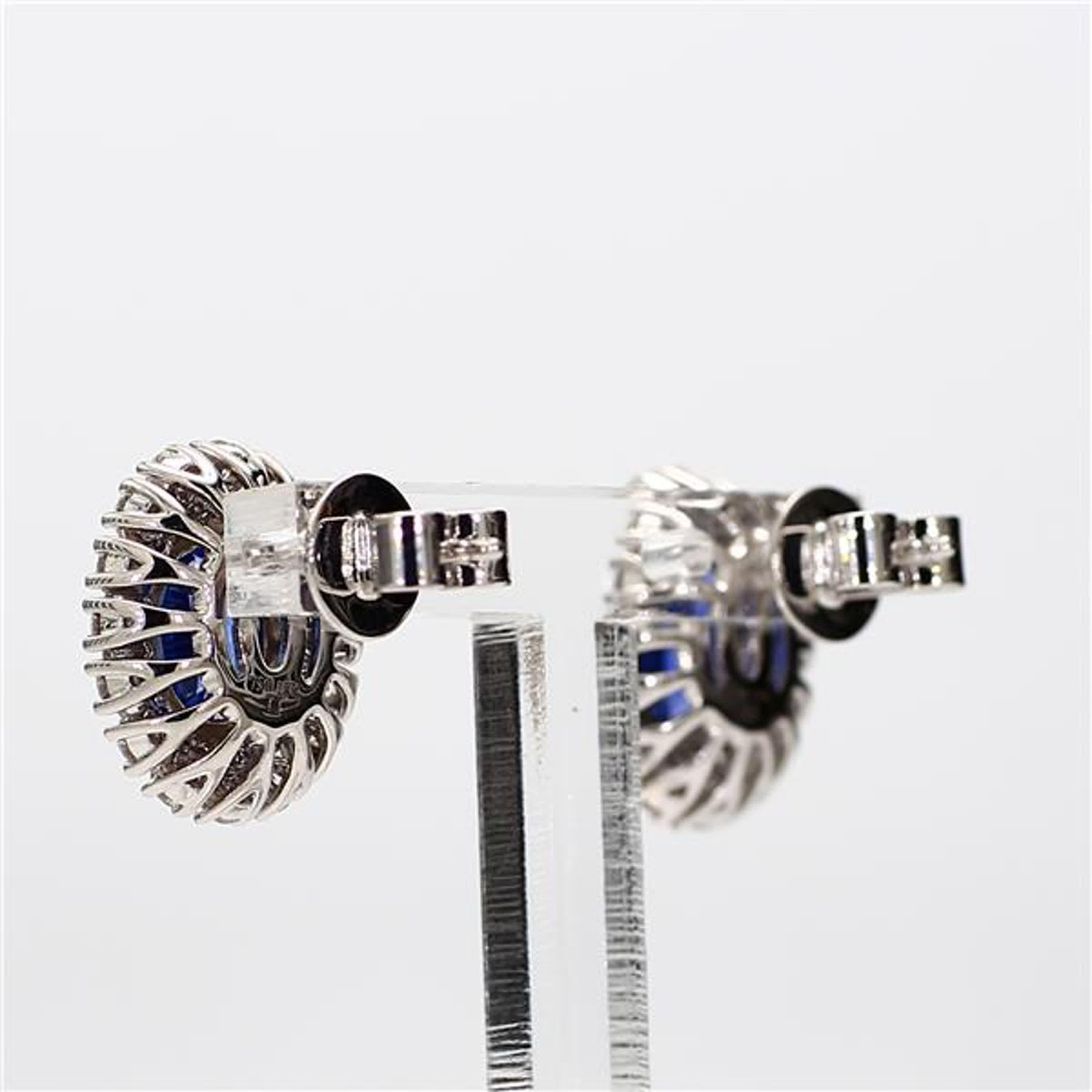 Oval Cut Natural Blue Oval Sapphire and White Diamond 3.48 Carat TW Gold Drop Earrings For Sale