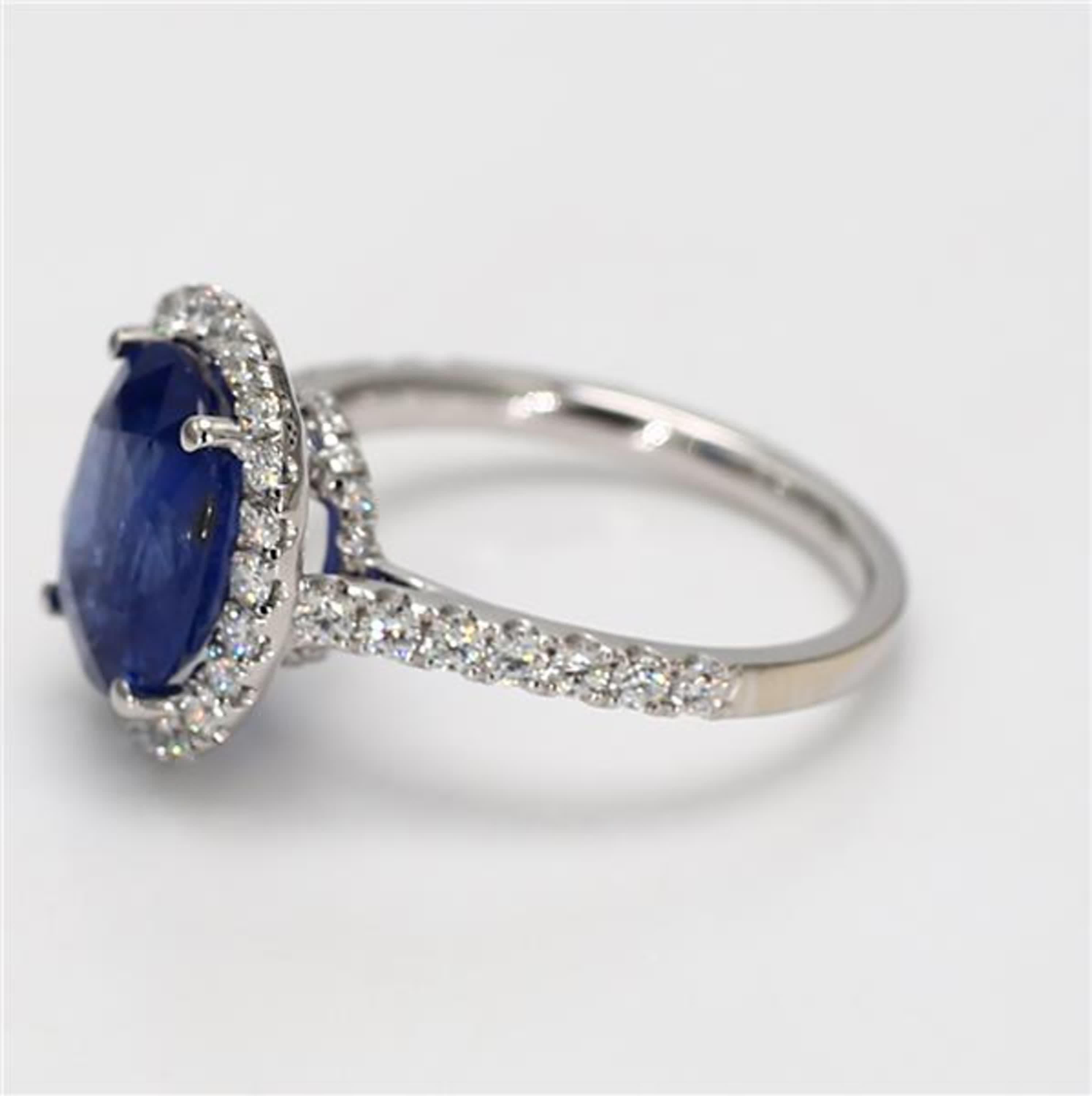 Oval Cut Natural Blue Oval Sapphire and White Diamond 4.78 Carat TW Gold Cocktail Ring