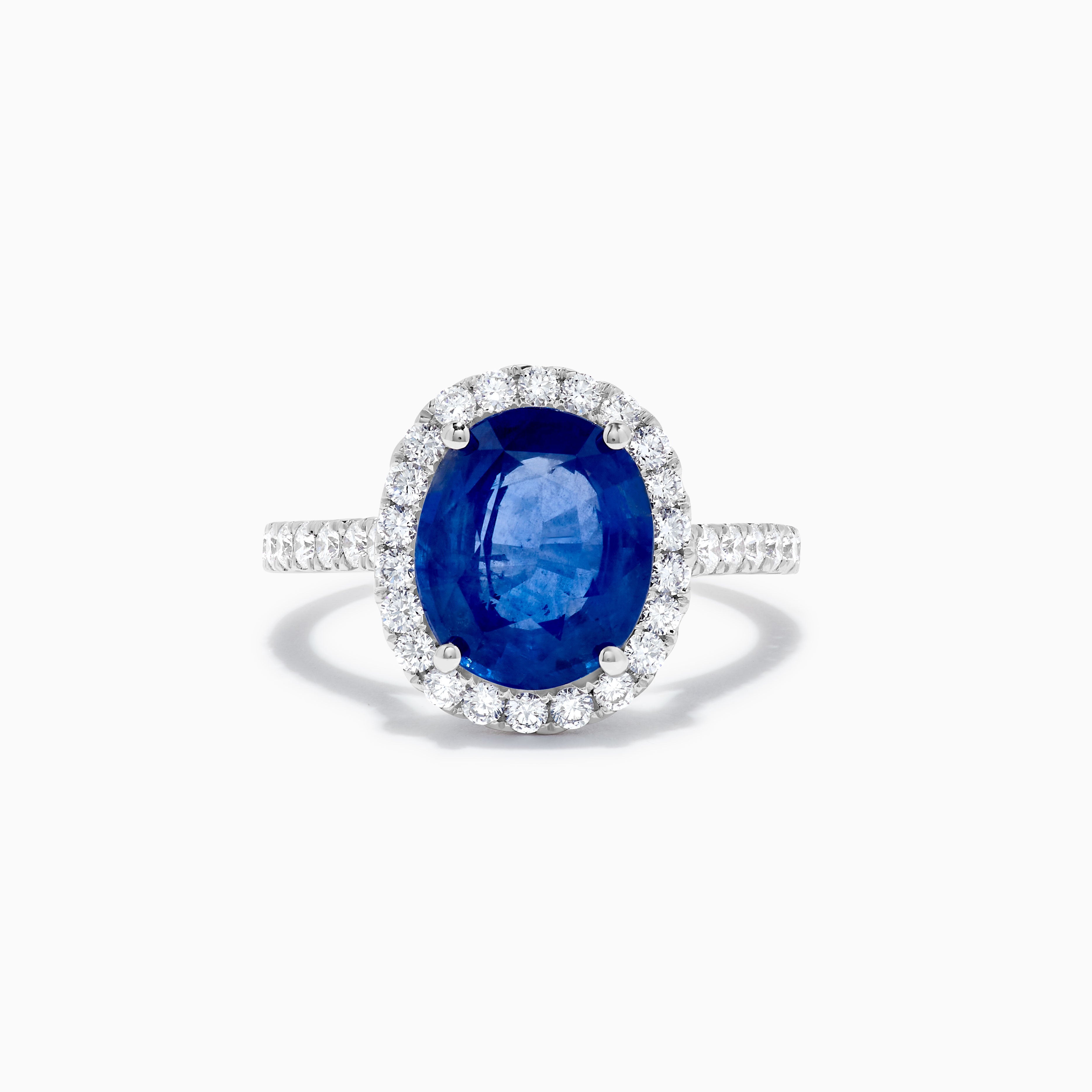 Natural Blue Oval Sapphire and White Diamond 4.78 Carat TW Gold Cocktail Ring