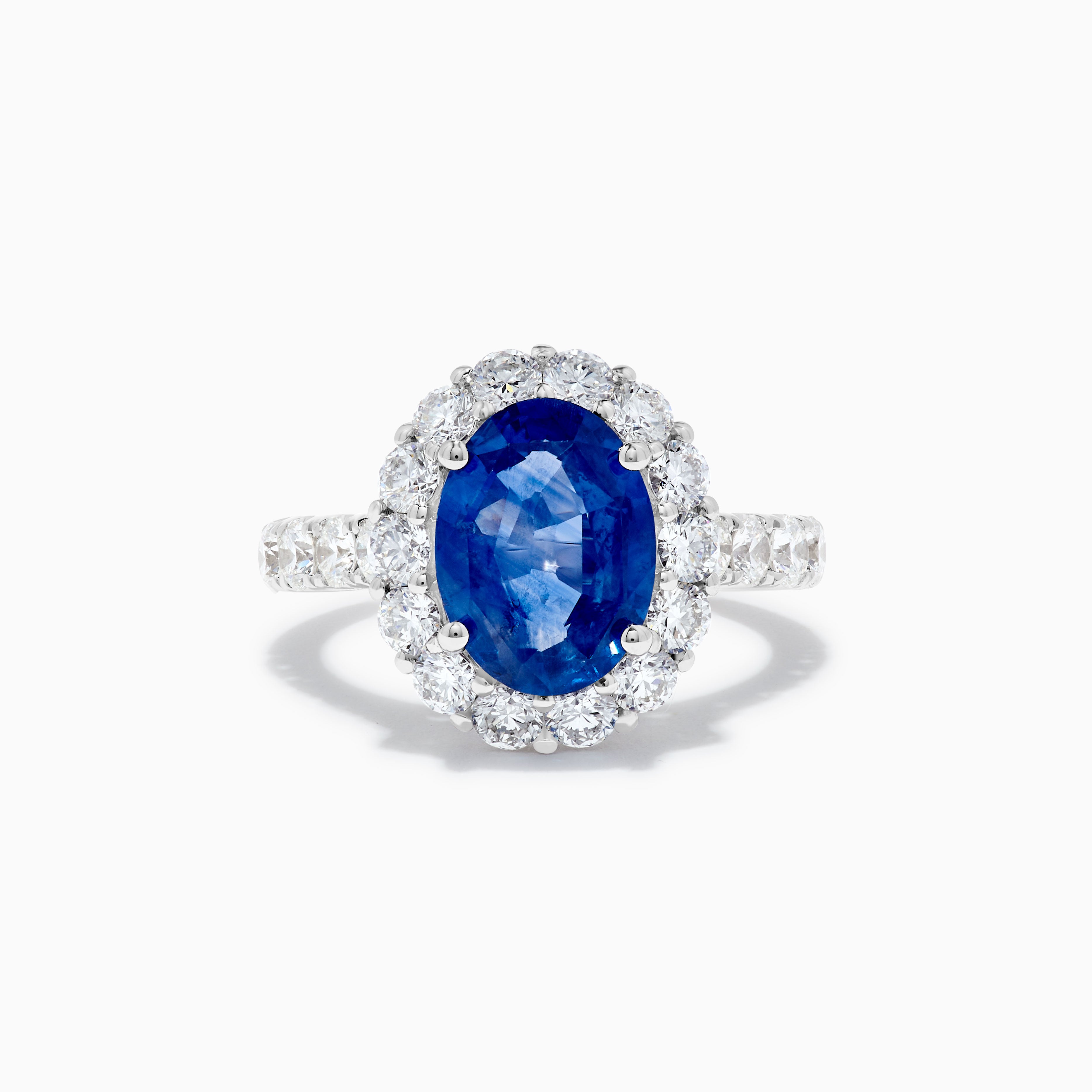 Natürlicher blauer ovaler Saphir und weißer Diamant 4.93 Karat TW Gold Cocktail-Ring