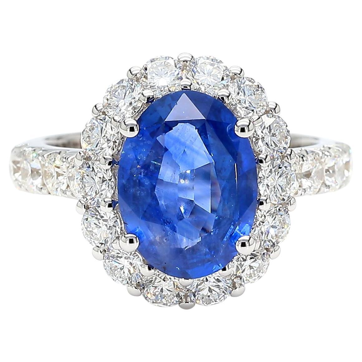 Natural Blue Oval Sapphire and White Diamond 4.93 Carat TW Gold Cocktail Ring