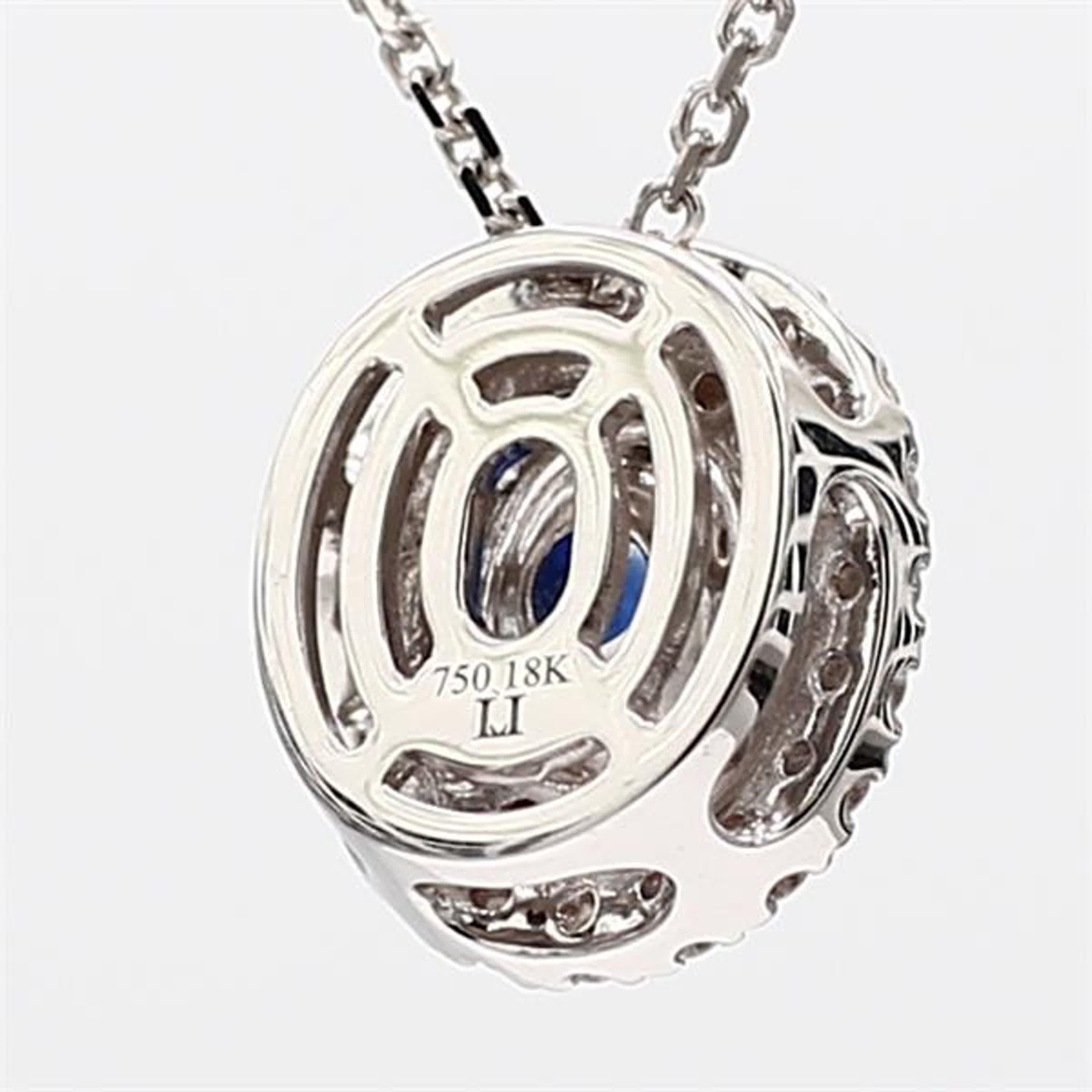 Natural Blue Oval Sapphire and White Diamond .67 Carat TW White Gold Pendant In New Condition For Sale In New York, NY