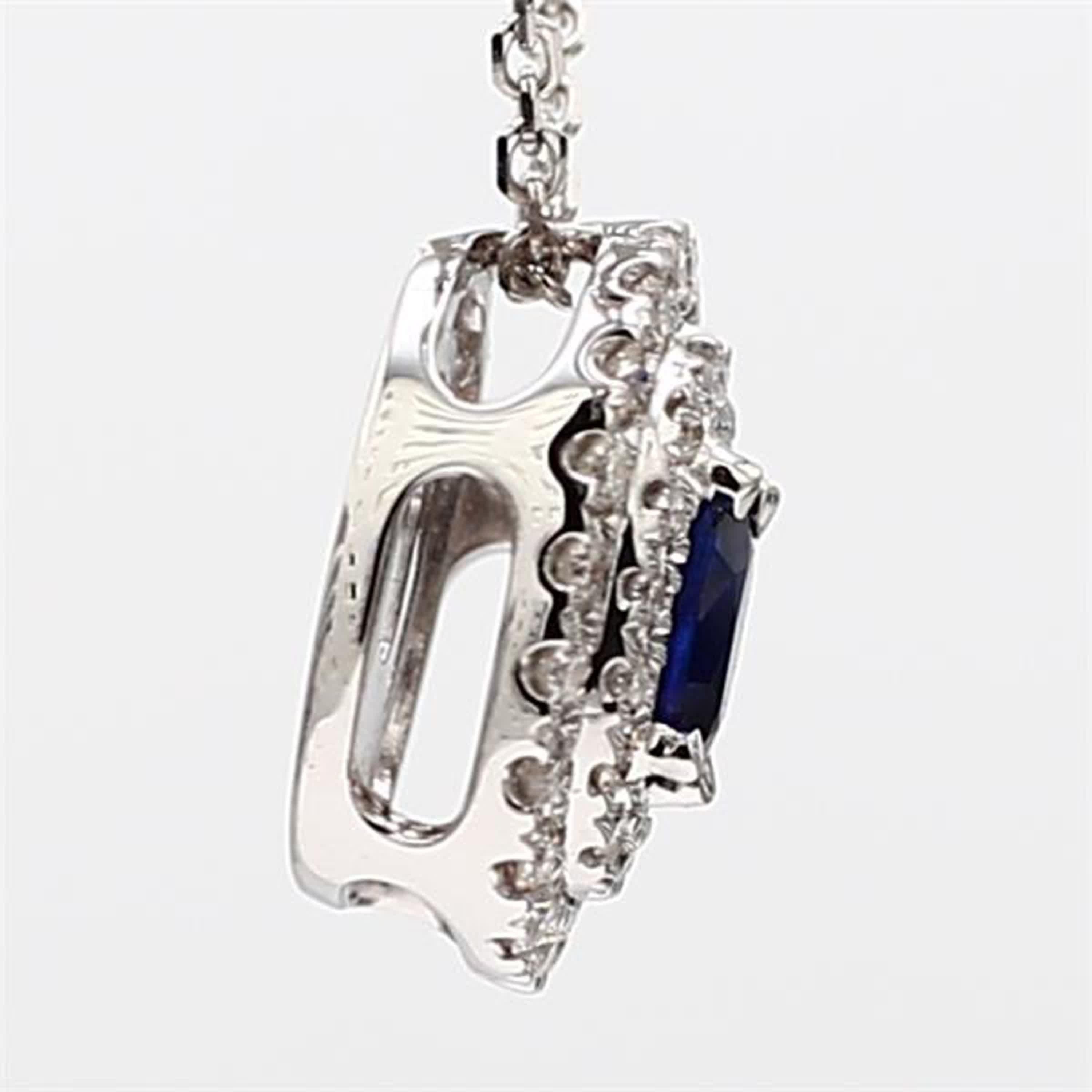 Women's Natural Blue Oval Sapphire and White Diamond .67 Carat TW White Gold Pendant For Sale